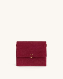 Alternative view of Mini Flap Faux Suede Croc Embossed Crossbody - Burgundy