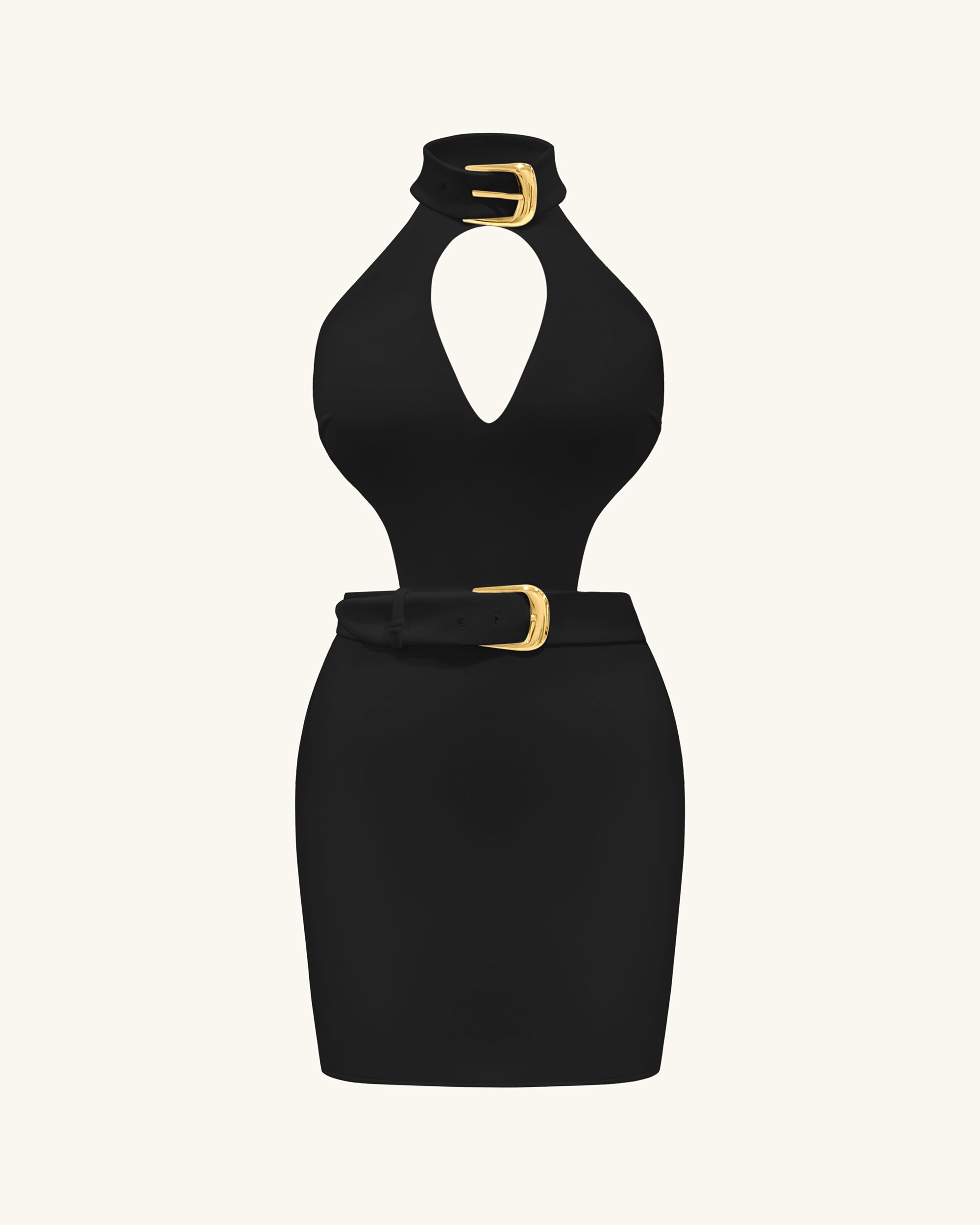 Gabriella Belted Cutout Halter Mini Dress - Black - Image 2