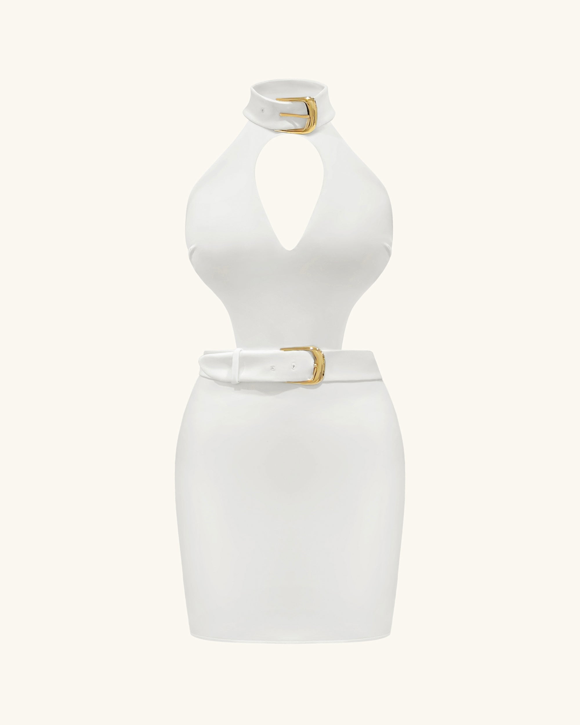 Gabriella Belted Cutout Halter Mini Dress - Ivory - Image 2