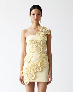 Alternative view of Crochet Floral Appliqué Mini Dress - Yellow