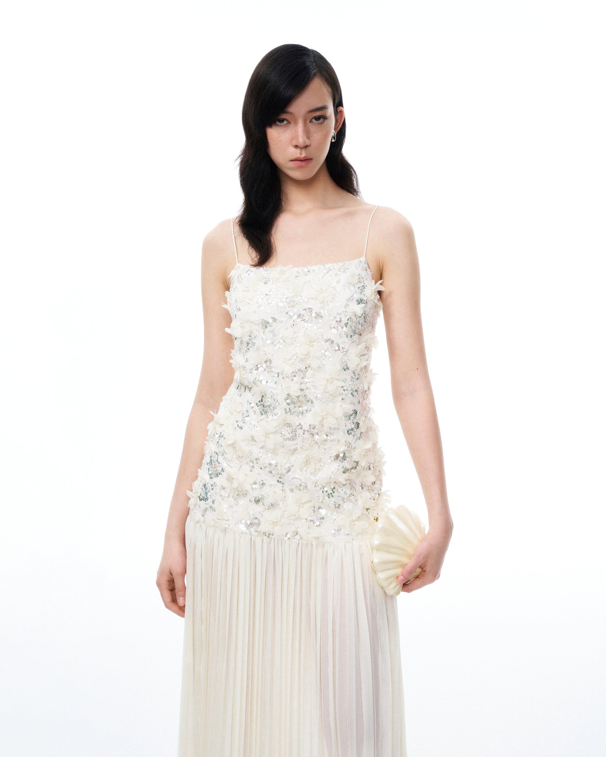 Galadriel 3D Floral Sequin Maxi Dress - White - Image 4