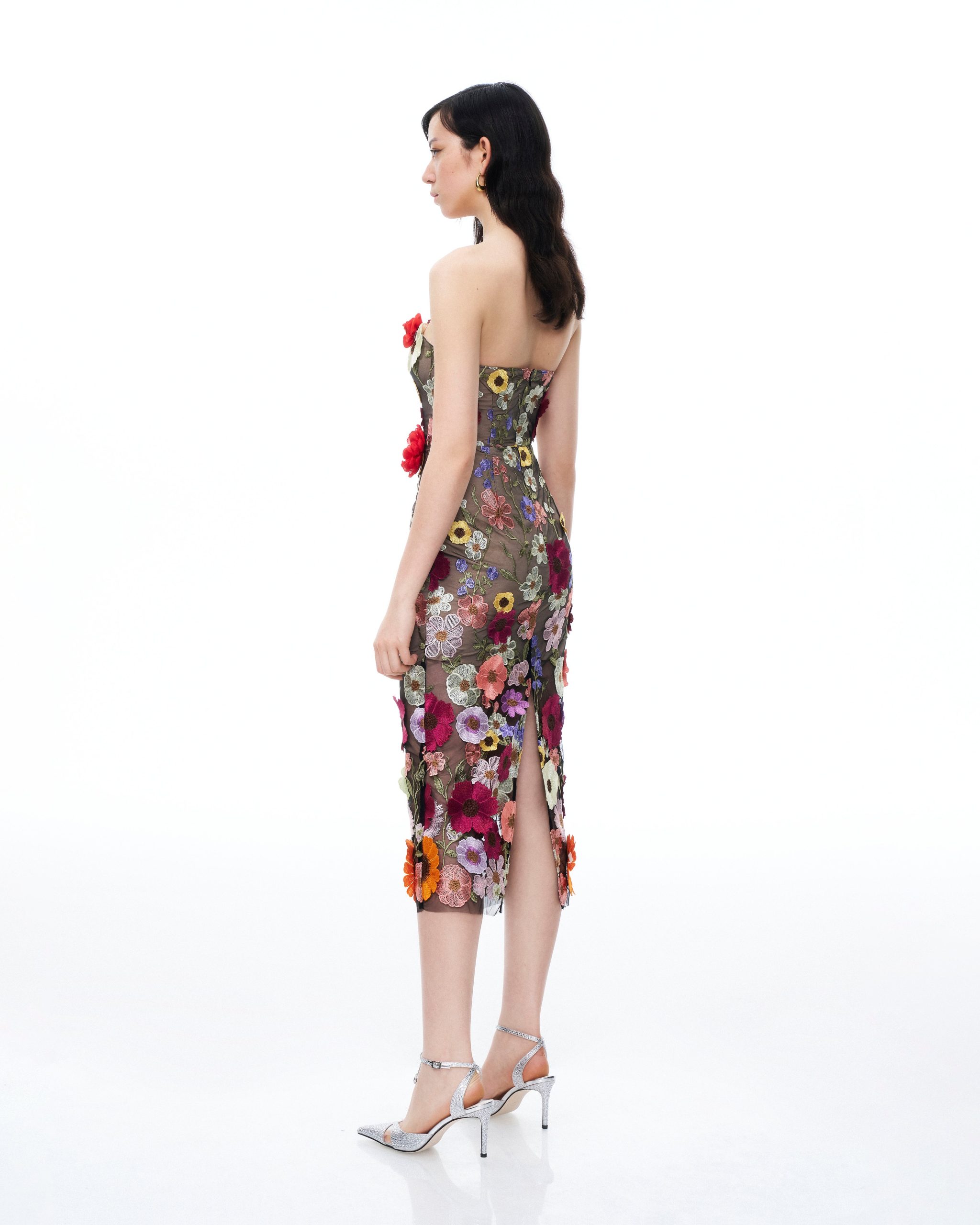 Isolde 3D Floral Embroidered Maxi Dress - Black Multi - Image 3