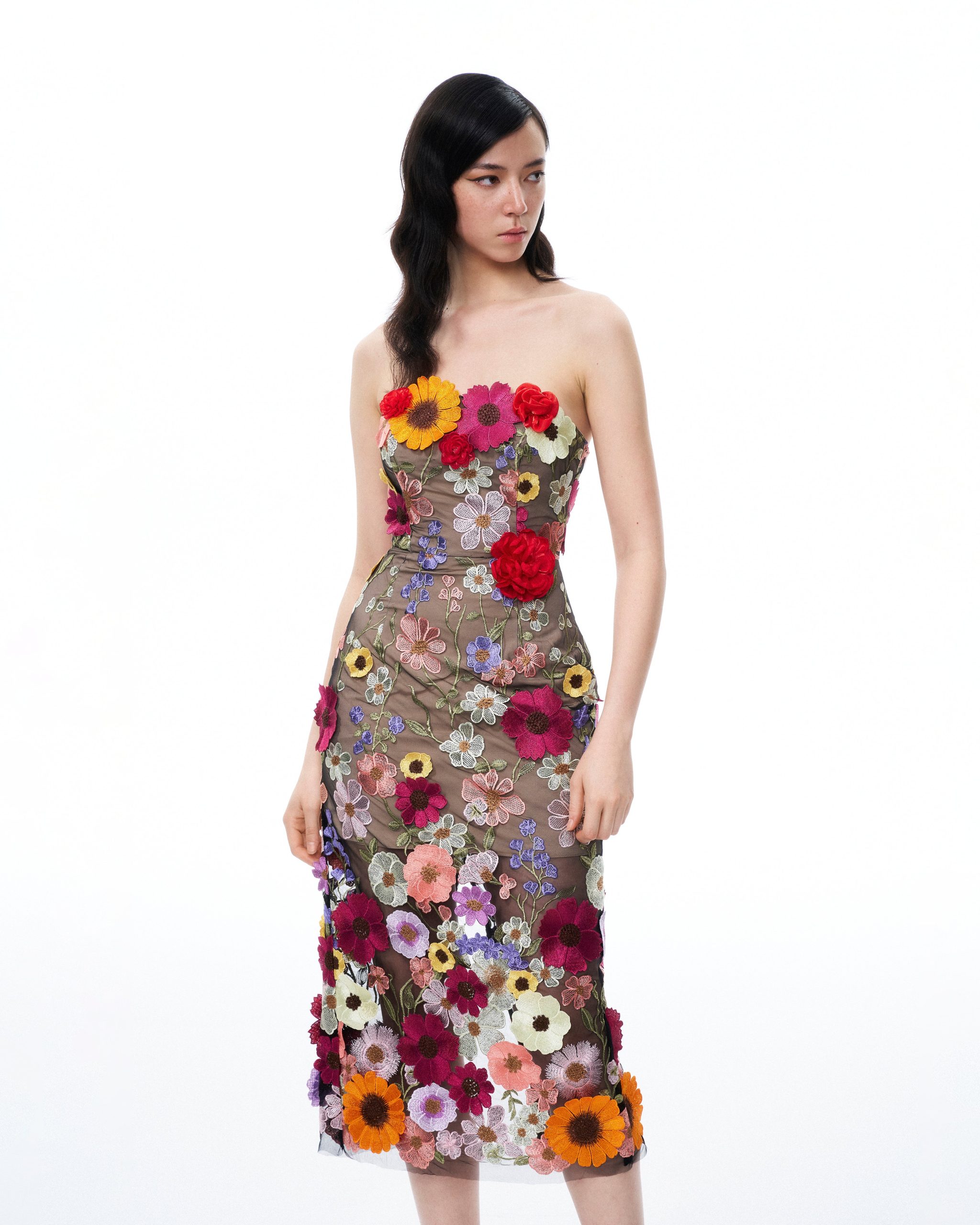 Isolde 3D Floral Embroidered Maxi Dress - Black Multi - Image 4