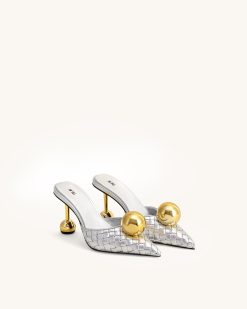 Alternative view of Sofia Woven Sphere Heel Mules - Silver & Gold