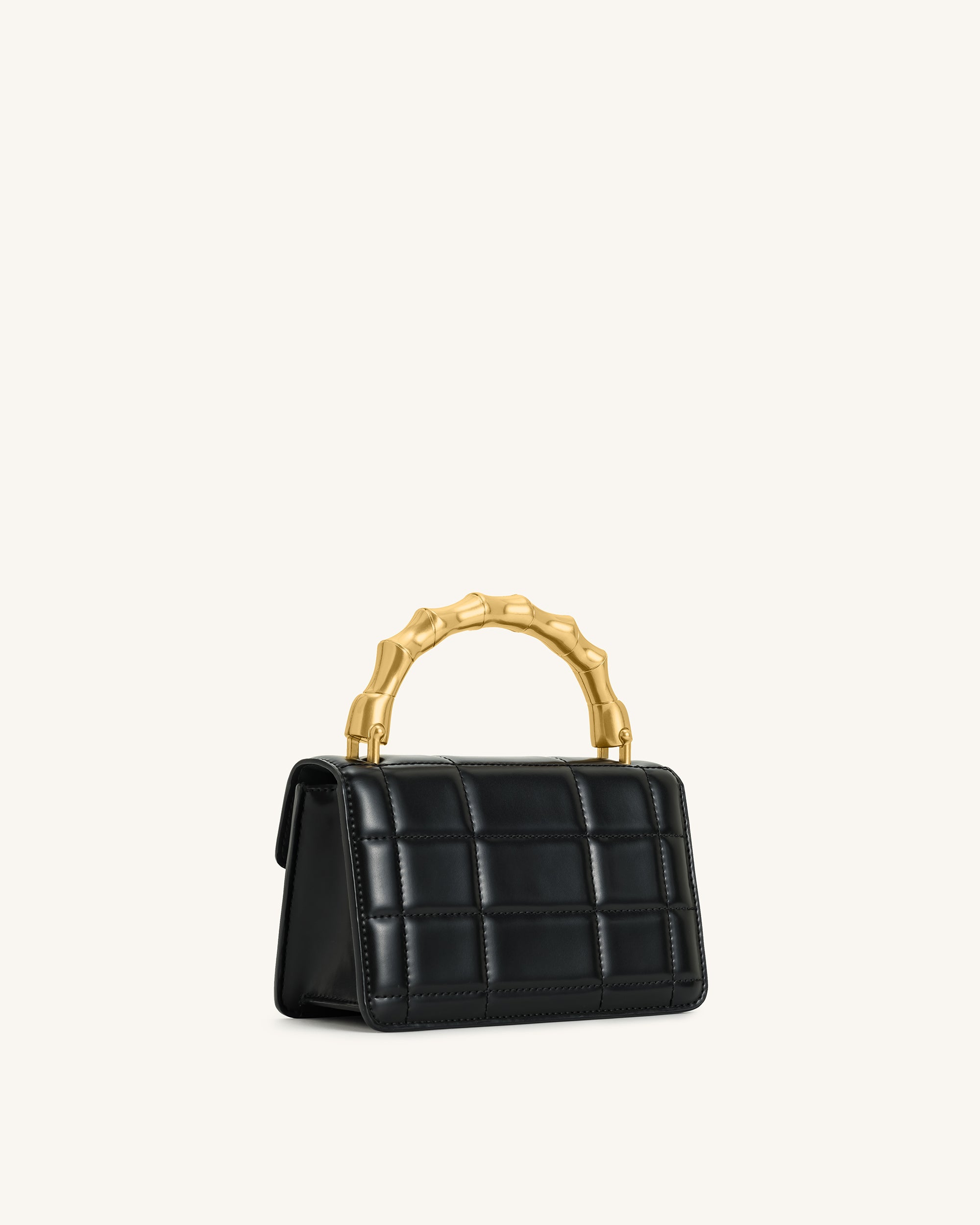 Kaia Bamboo Metal Handle Handbag - Black - Image 3