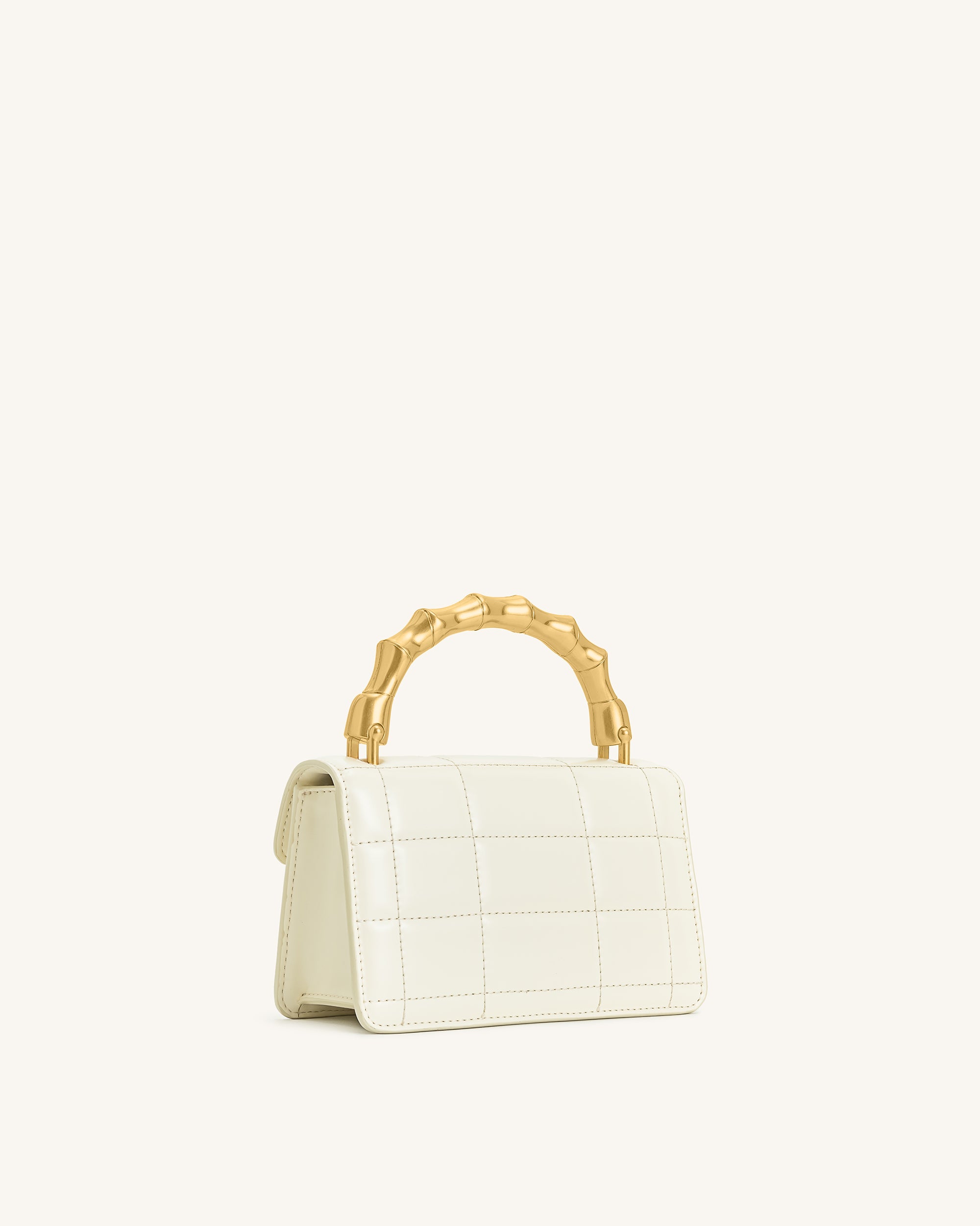 Kaia Bamboo Metal Handle Handbag - White - Image 3