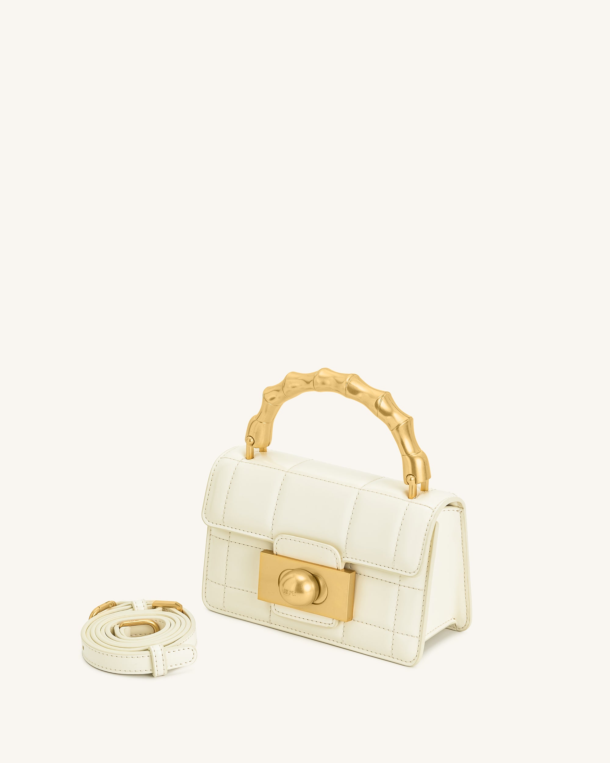 Kaia Bamboo Metal Handle Handbag - White - Image 2