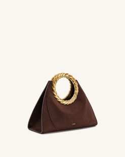 Alternative view of Amiya Leaf Handle Faux Suede Sculpture Bag - Mocha Brown