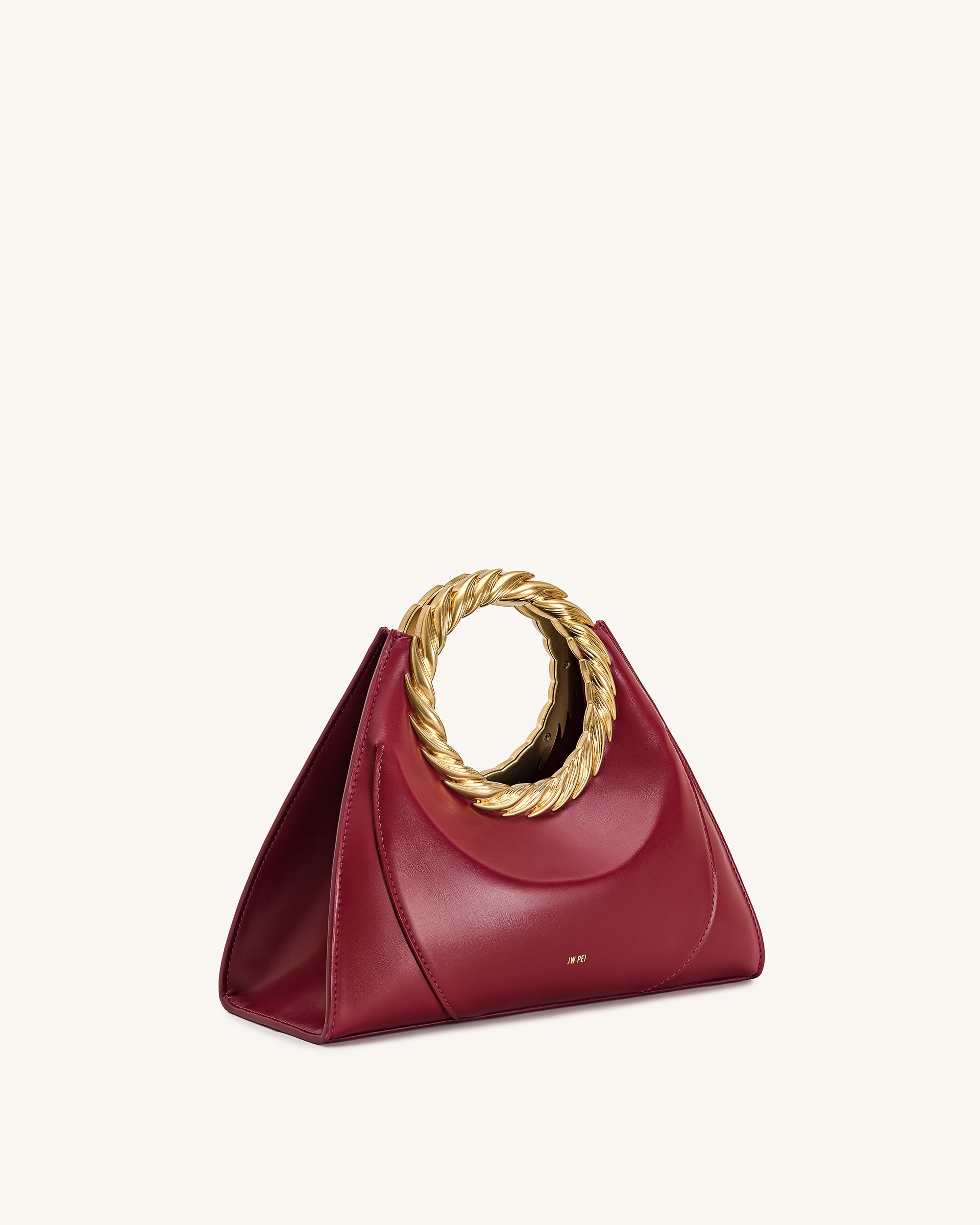 Amiya Leaf Handle Sculpture Bag - Wine Red - Image 2