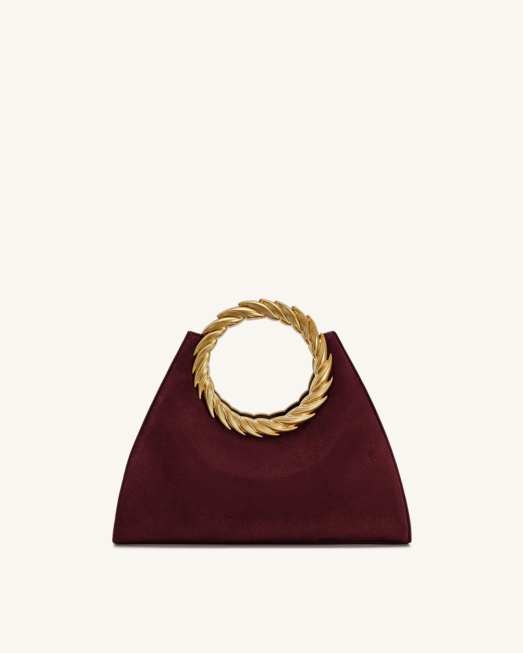Amiya Leaf Handle Faux Suede Sculpture Bag - Merlot Red - Image 3