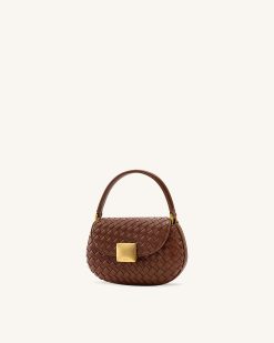 Alternative view of Zuri Hand Woven Round Top Handle Bag - Brown