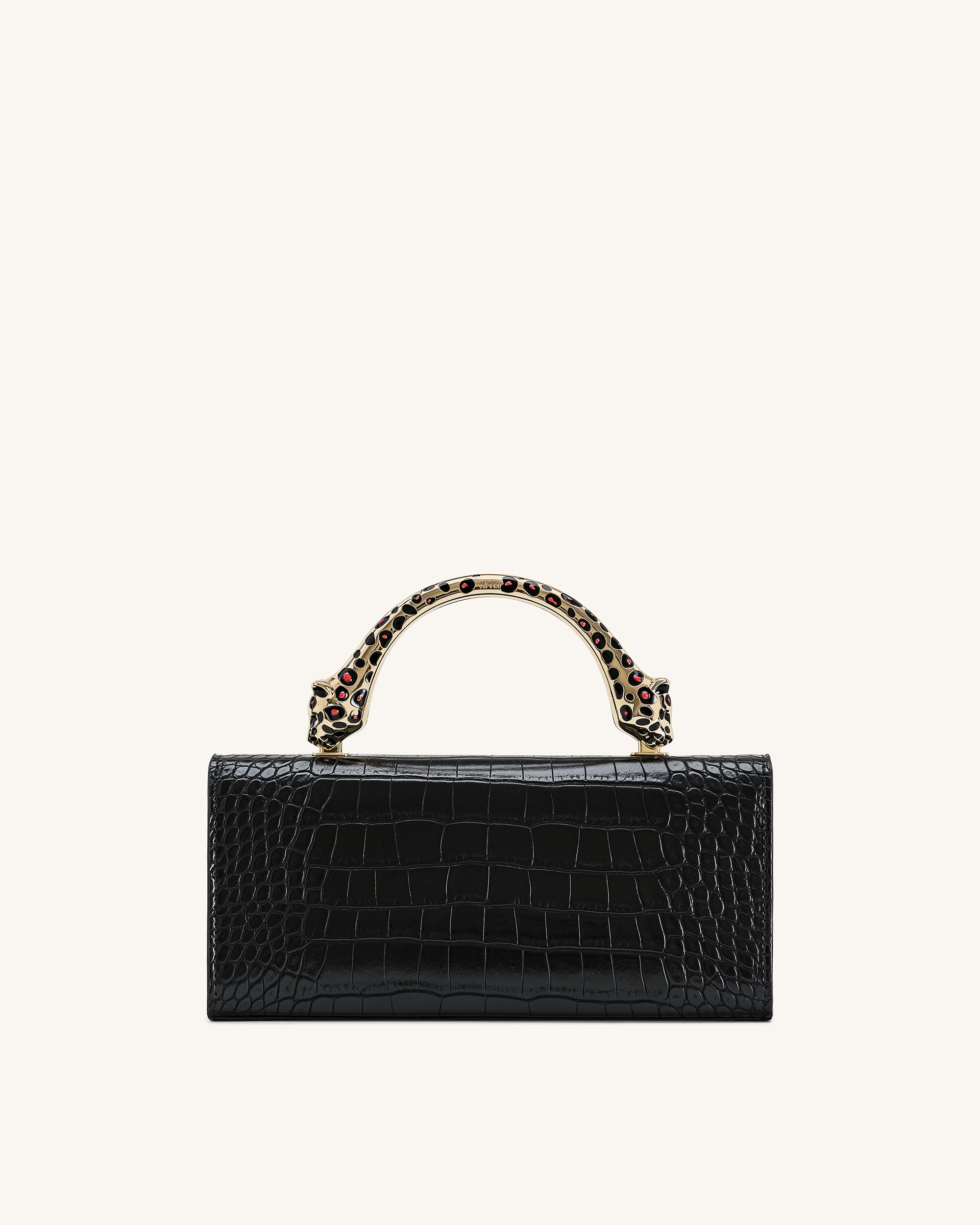 Maya Leopard-Shaped Hardware Handle Top Handle Bag - Black Croc - Image 3