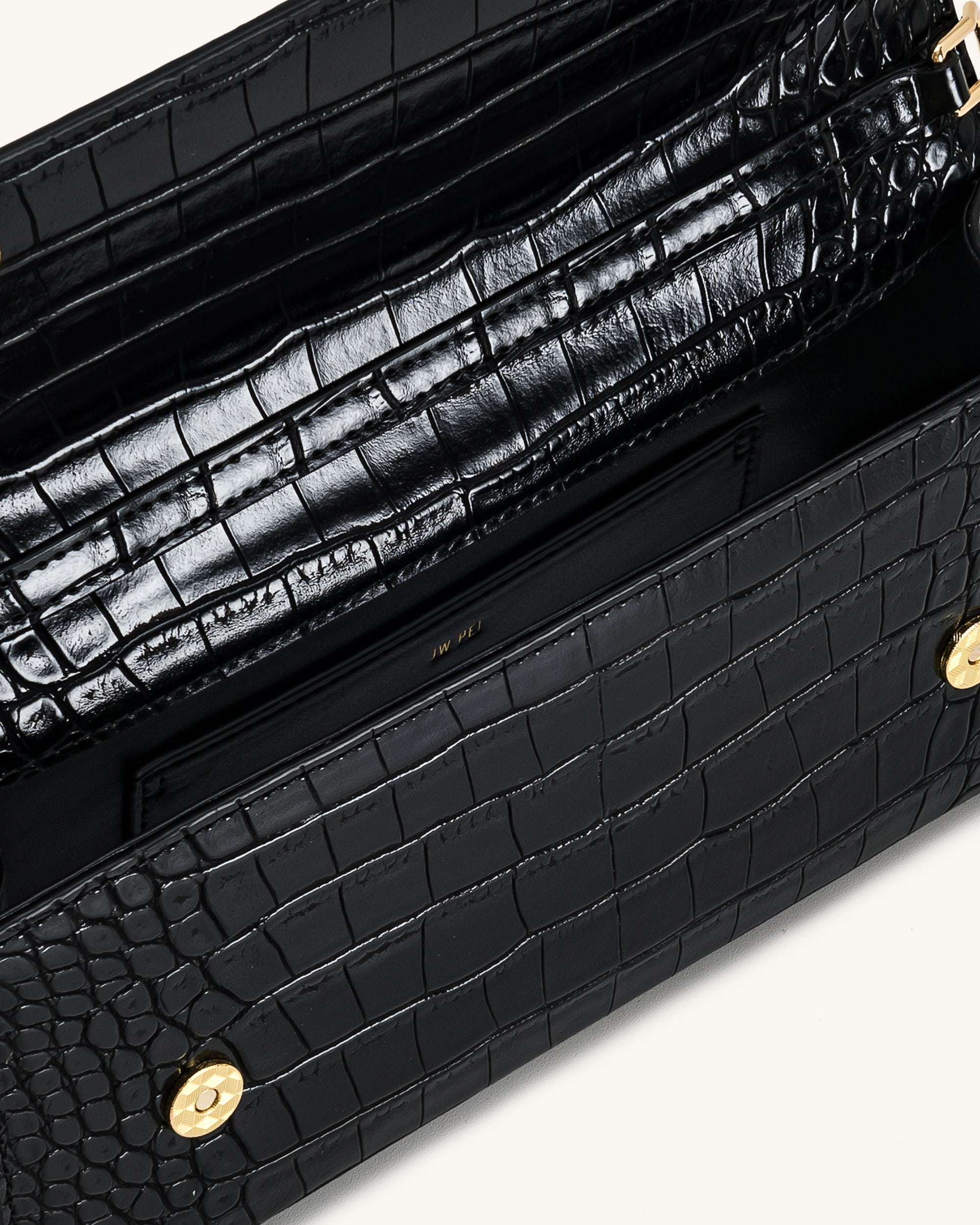 Maya Leopard-Shaped Hardware Handle Top Handle Bag - Black Croc - Image 4