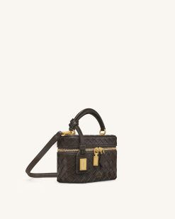 Alternative view of Cleo Woven Texture Box Shape Top Handle Bag - Dark Brown