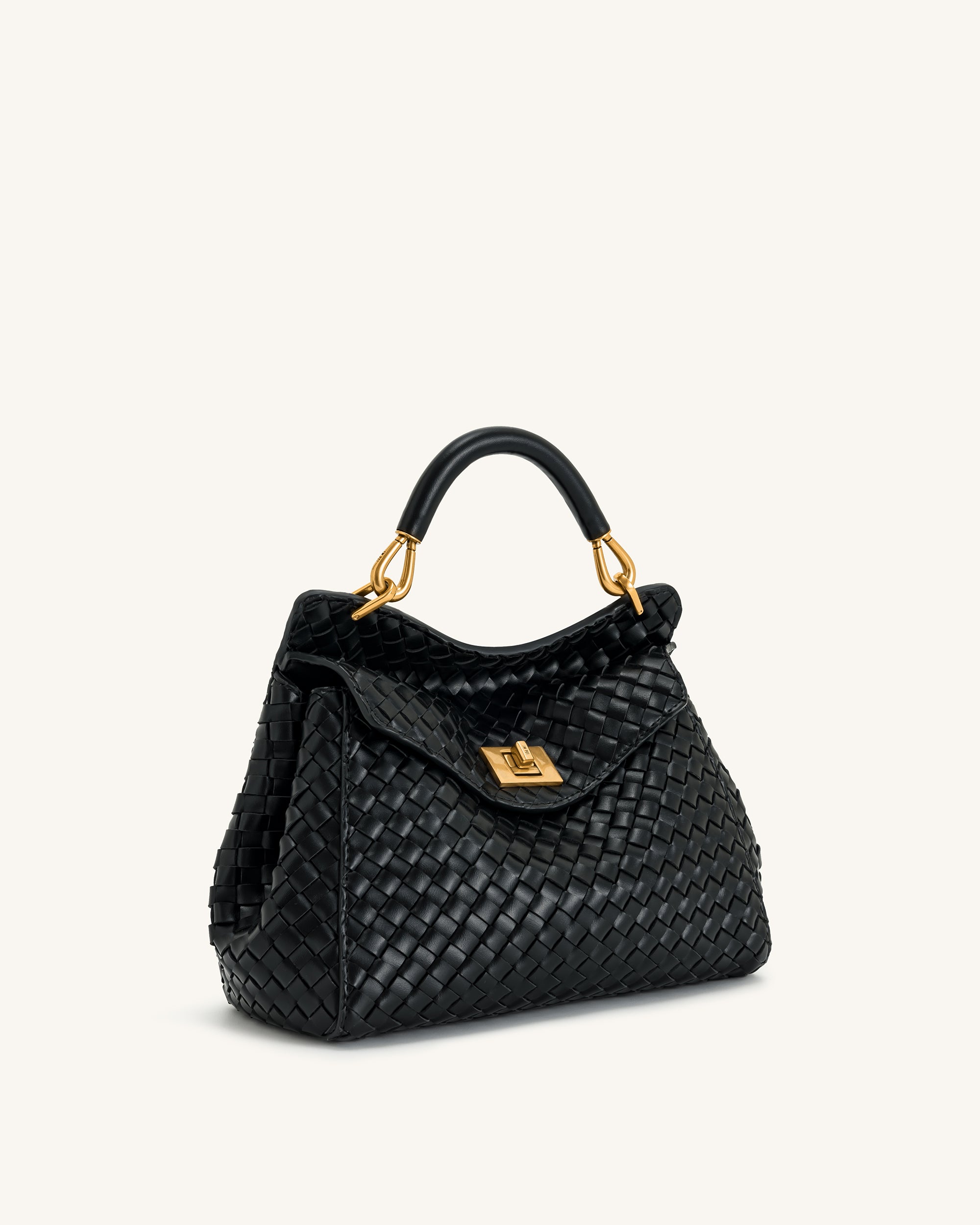 Lucia Classic Top Handle Woven Bag - Black - Image 3