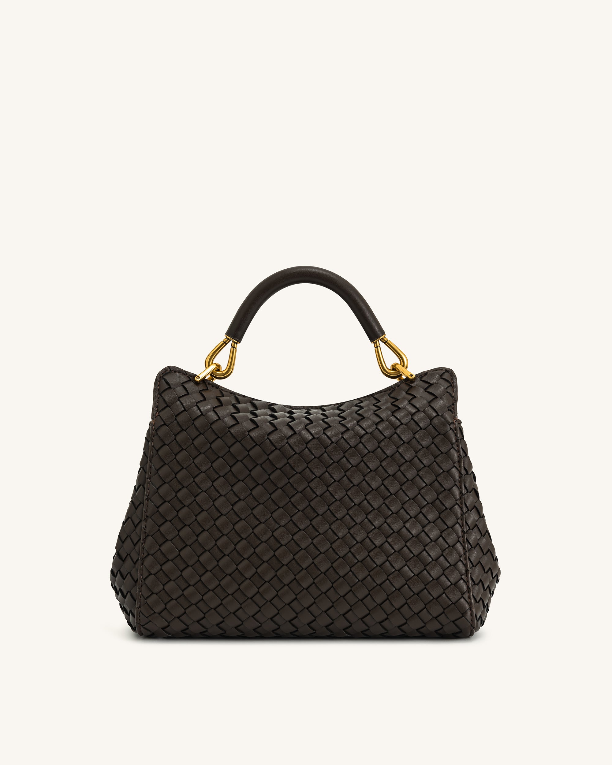 Lucia Classic Top Handle Woven Bag - Dark Brown - Image 3