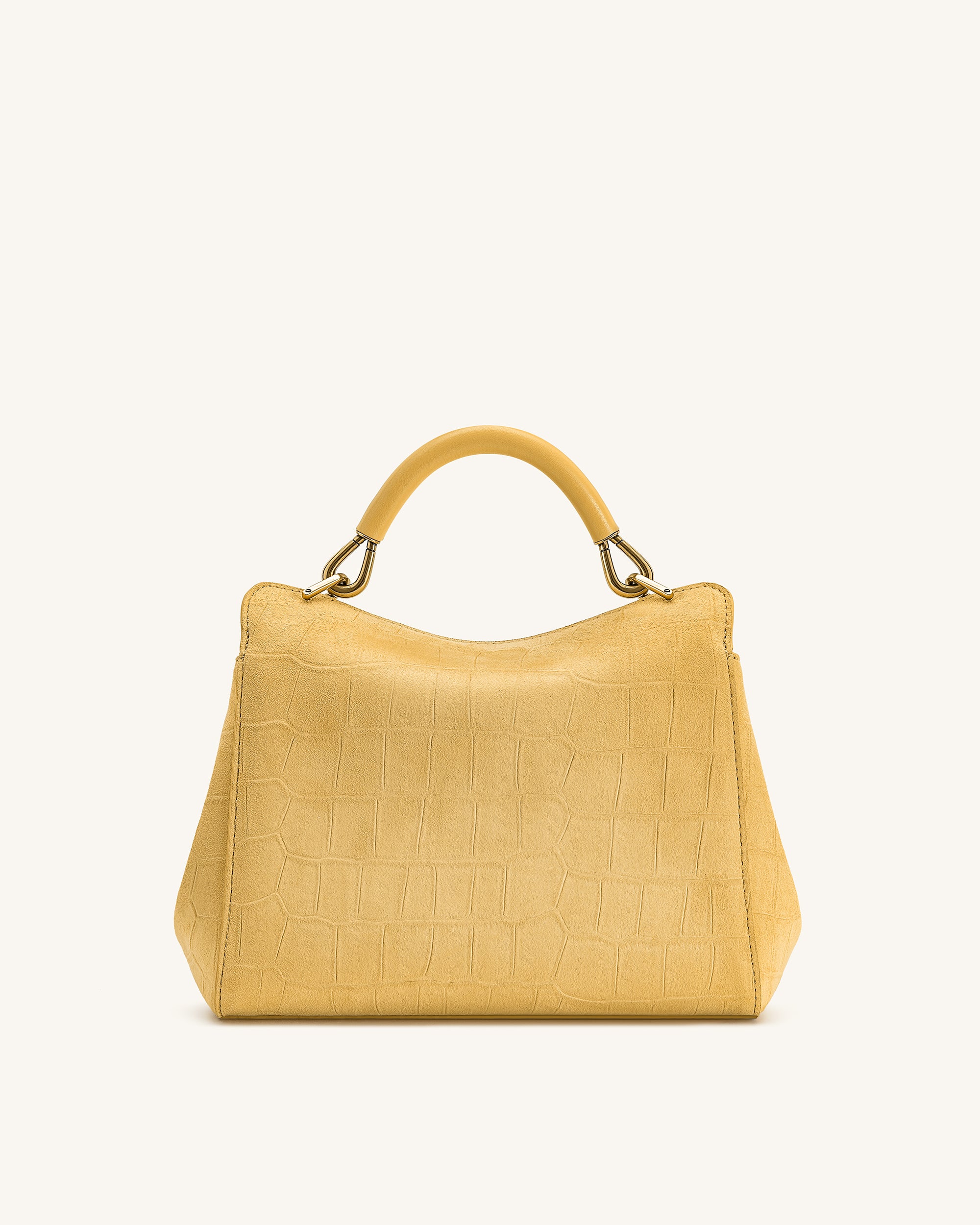 Lucia Classic Croc-Embossed Faux Suede Top Handle Bag - Yellow - Image 3
