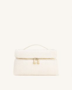 Thea Faux Fur Top Handle Bag - Cream