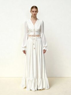 Alternative view of Drawstring Chiffon Maxi Skirt - White