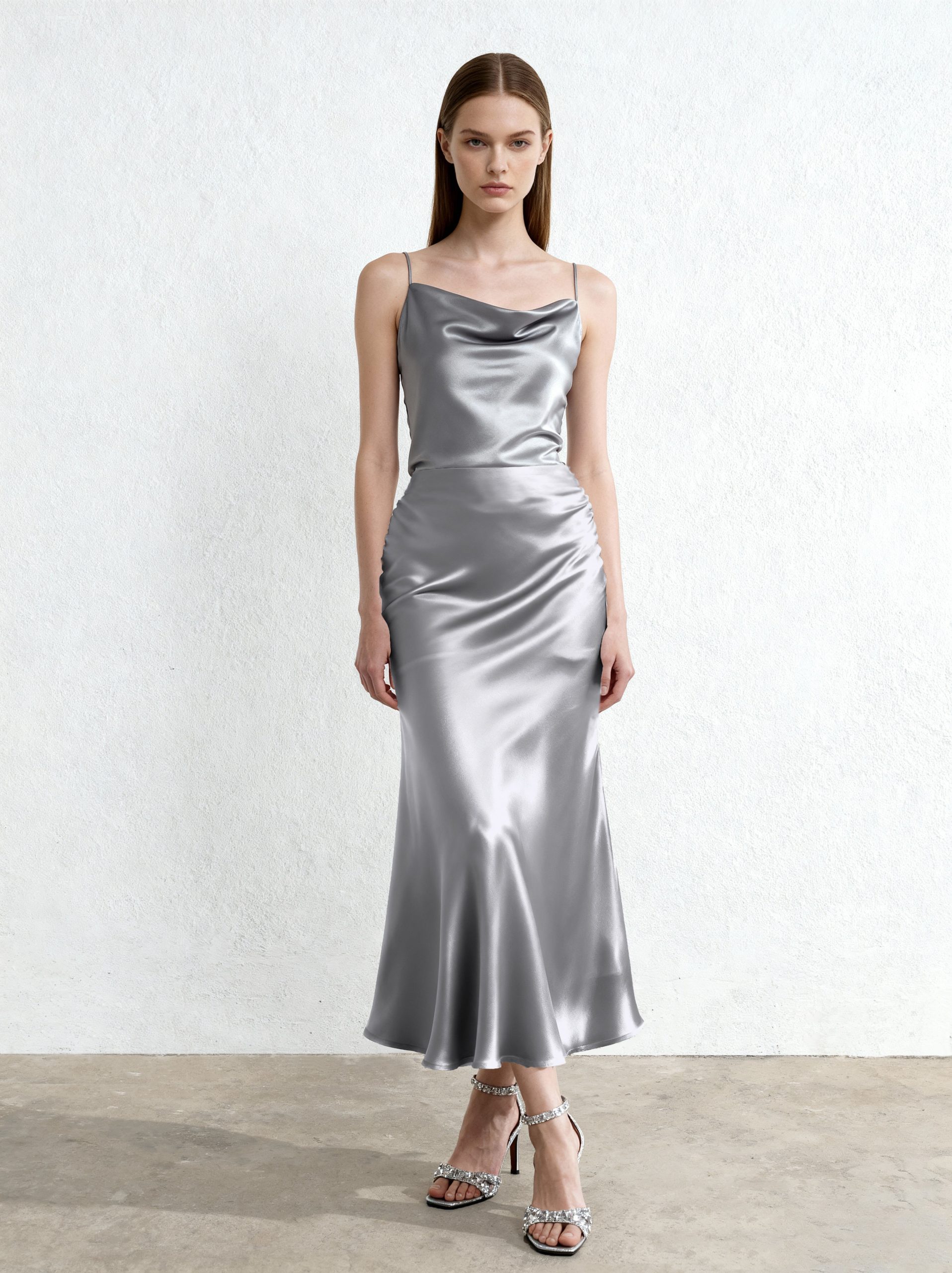 Liquid Satin Mermaid Maxi Skirt - Silver - Image 2