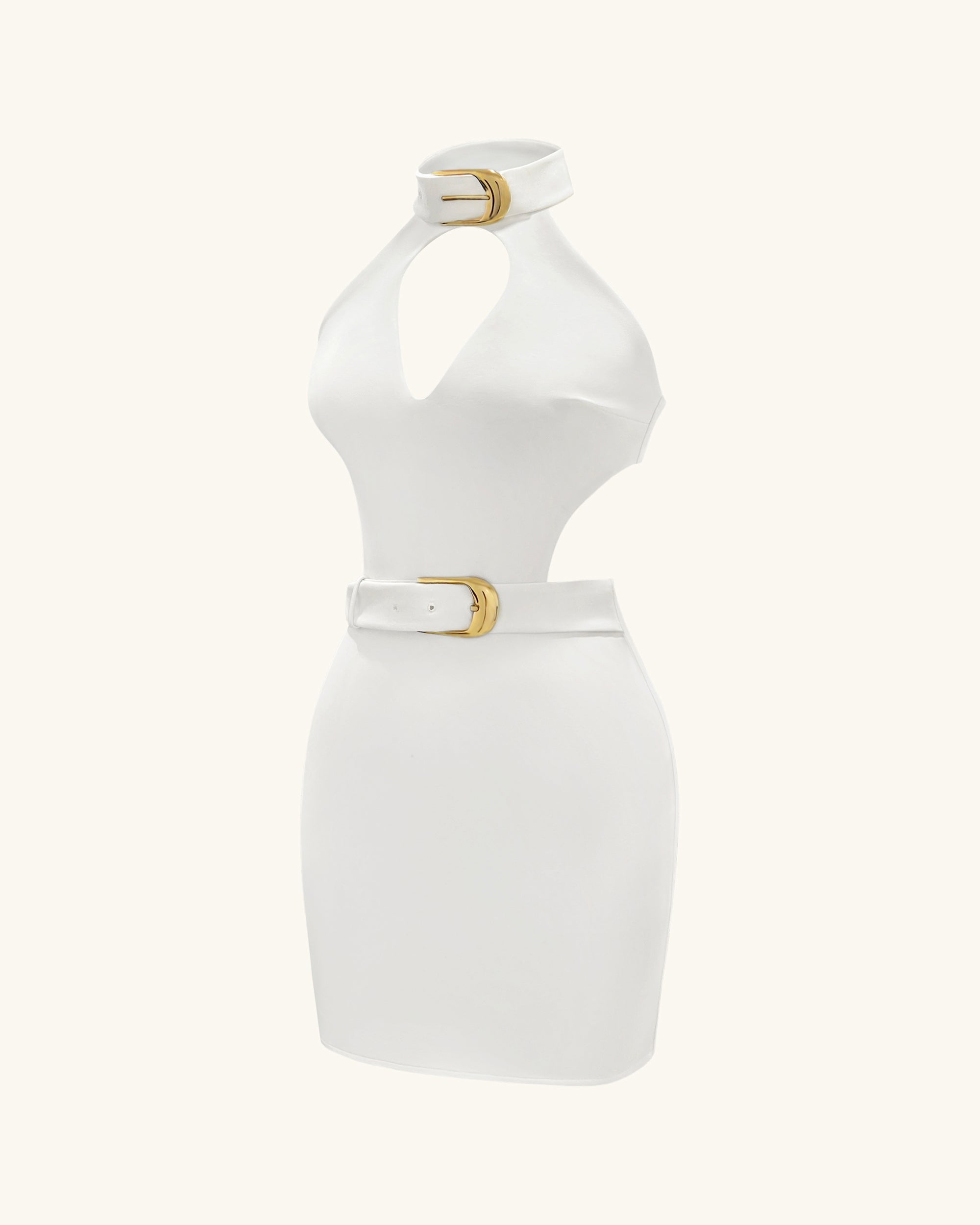 Gabriella Belted Cutout Halter Mini Dress - Ivory - Image 3