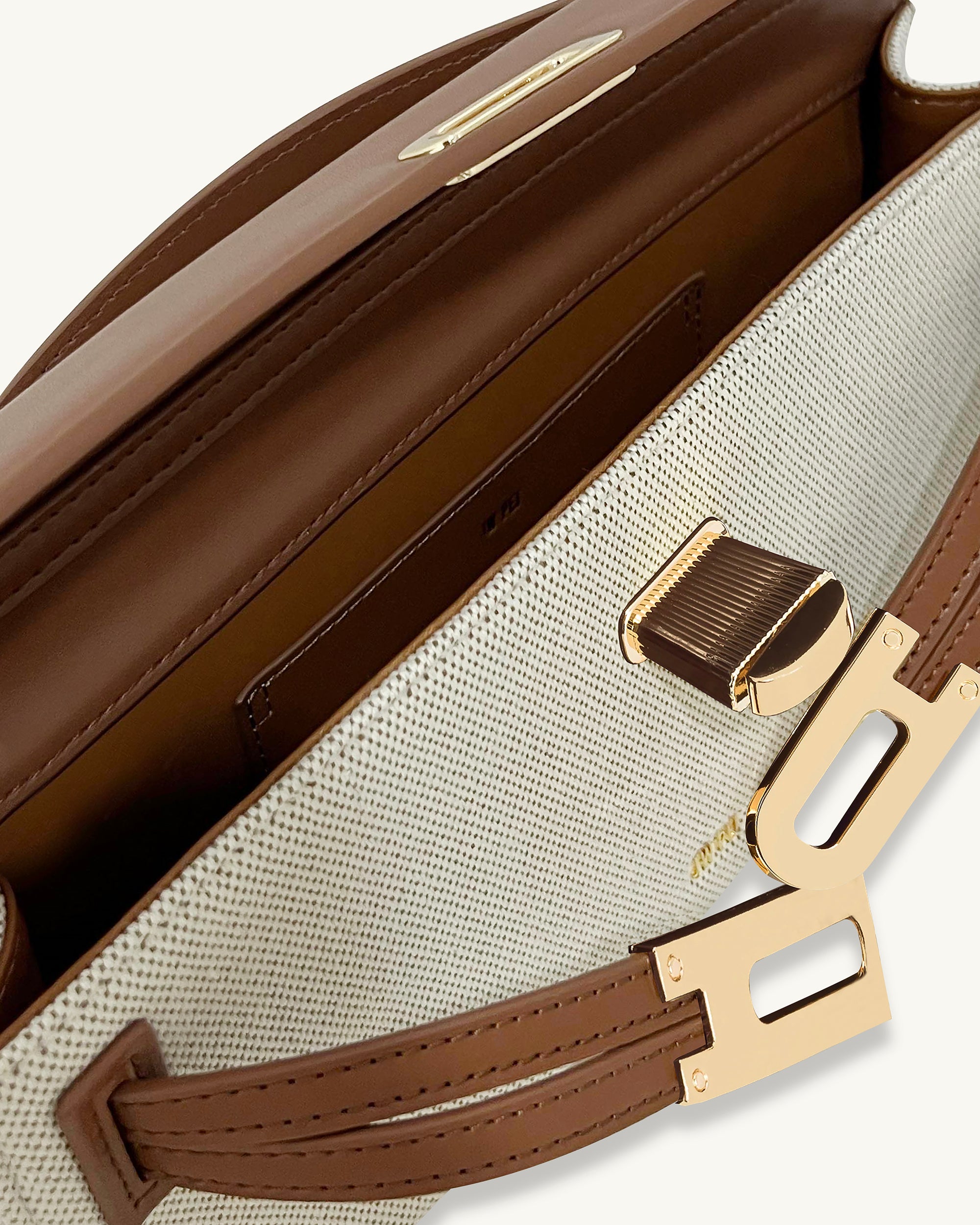 Bria Structured Top Handle Bag - Brown Canvas - Image 4