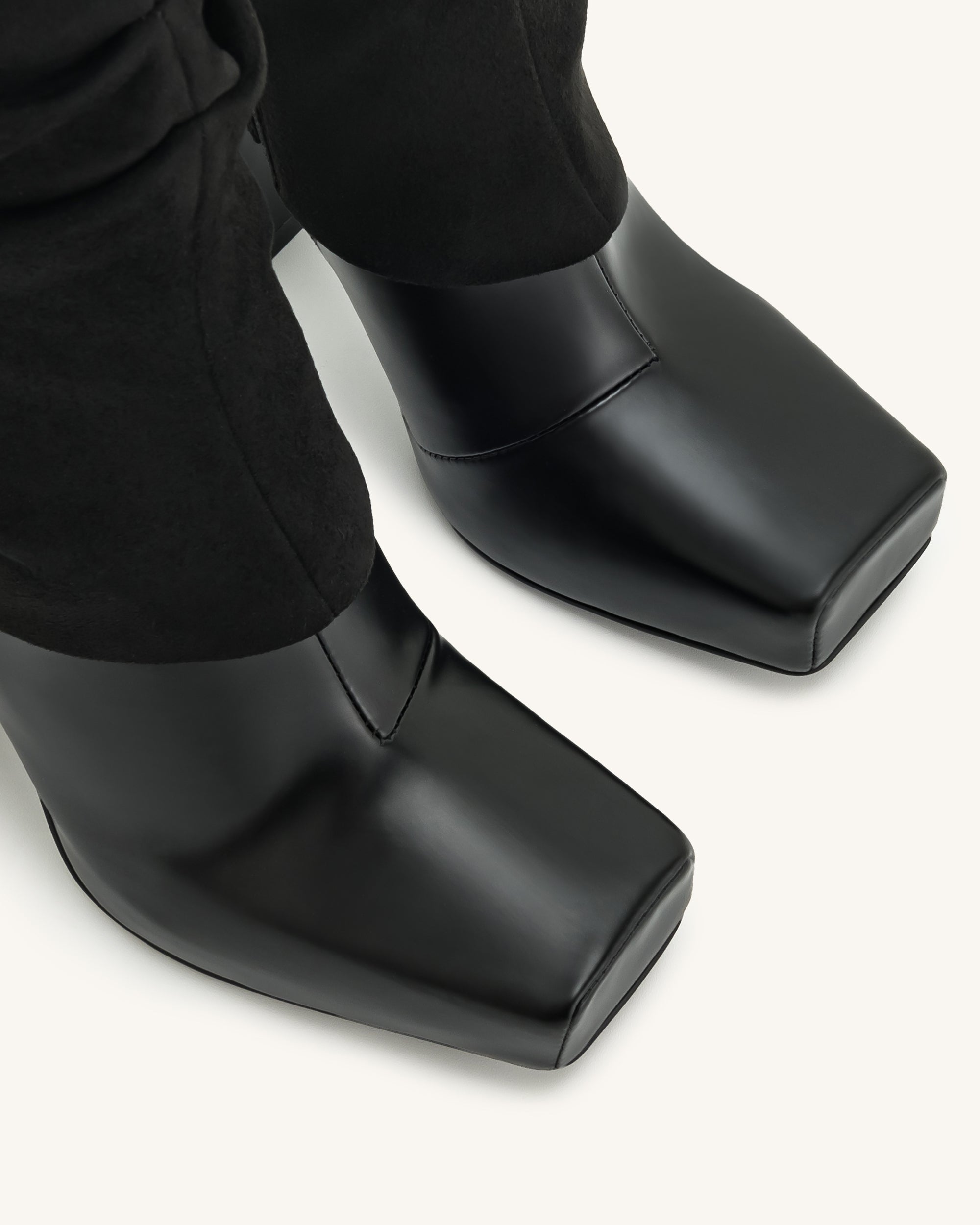 Reyna Square Toe Platform Knit Boots - Black - Image 6