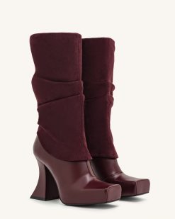 Alternative view of Reyna Square Toe Platform Knit Boots - Claret Red