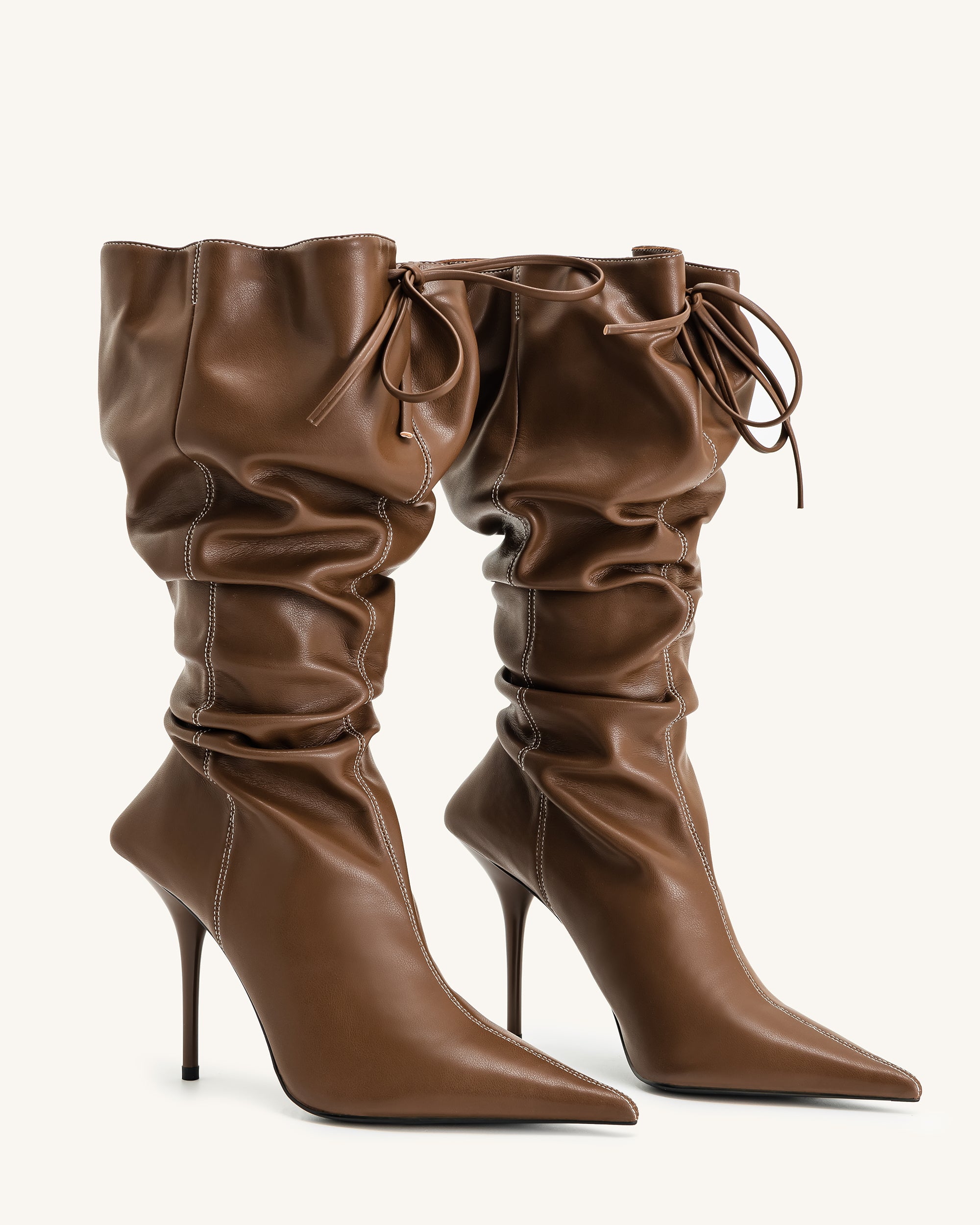 Olivia Leather High Heel Boots - Brown - Image 3