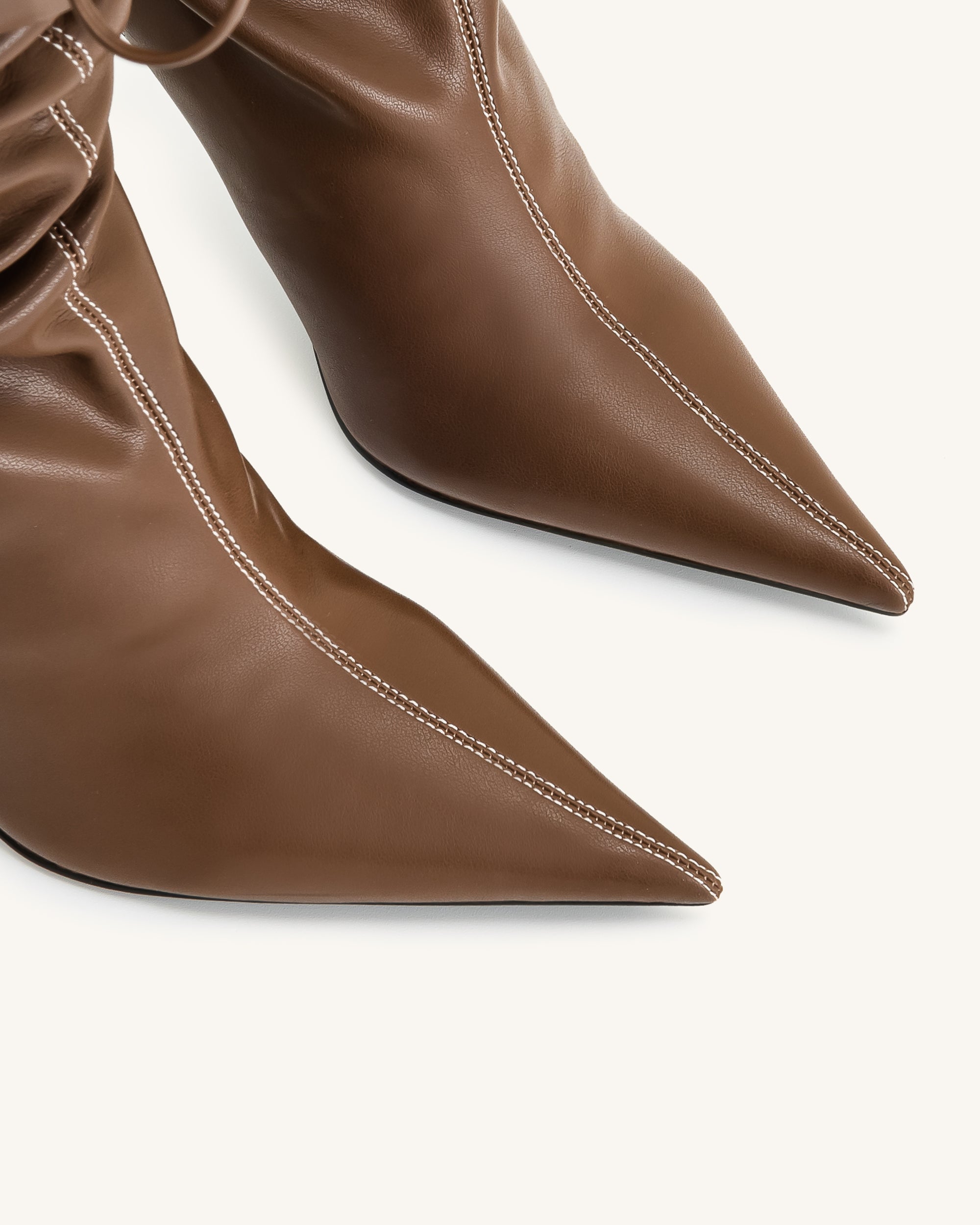 Olivia Leather High Heel Boots - Brown - Image 6
