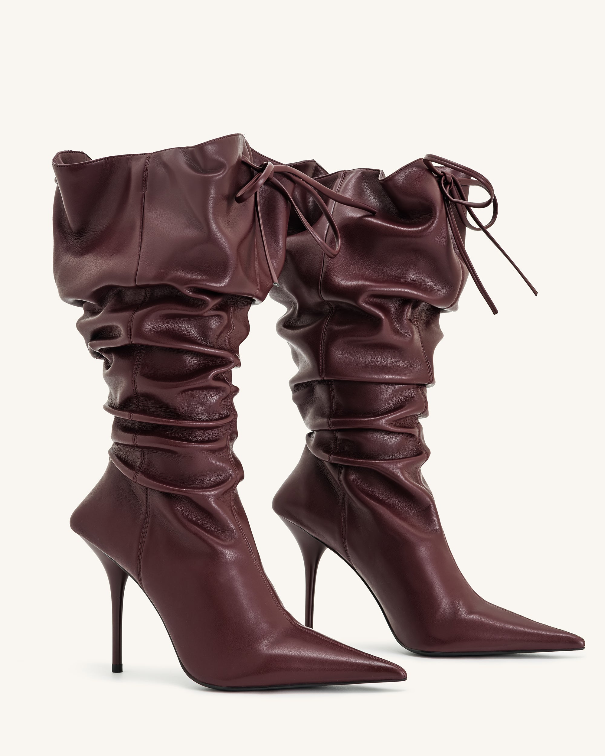 Olivia Leather High Heel Boots - Burgundy - Image 3