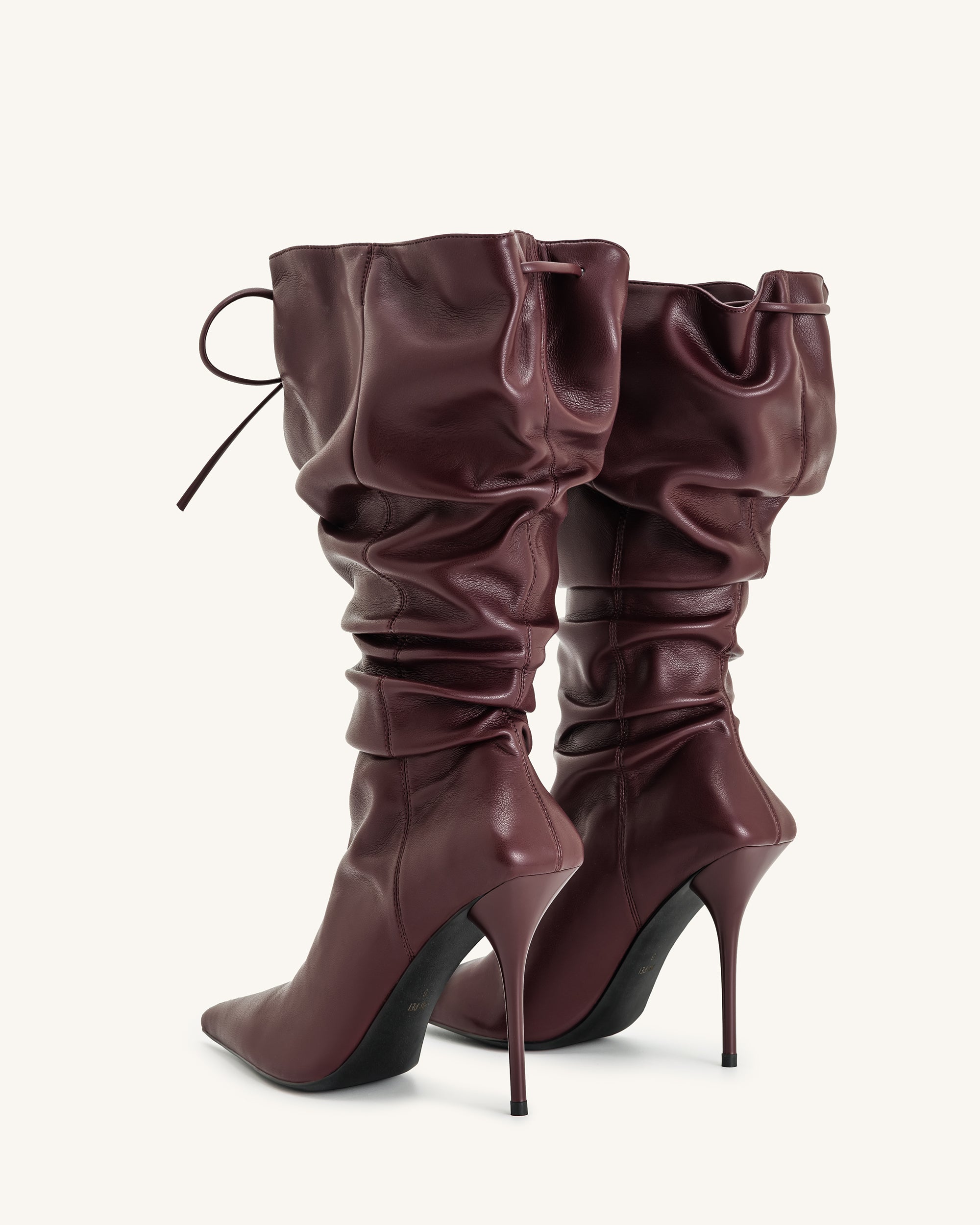 Olivia Leather High Heel Boots - Burgundy - Image 5