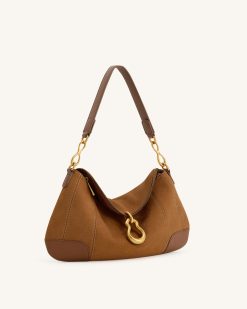 Alternative view of Jayla Faux Suede Metal Pendant Embellished Shoulder Bag - Brown