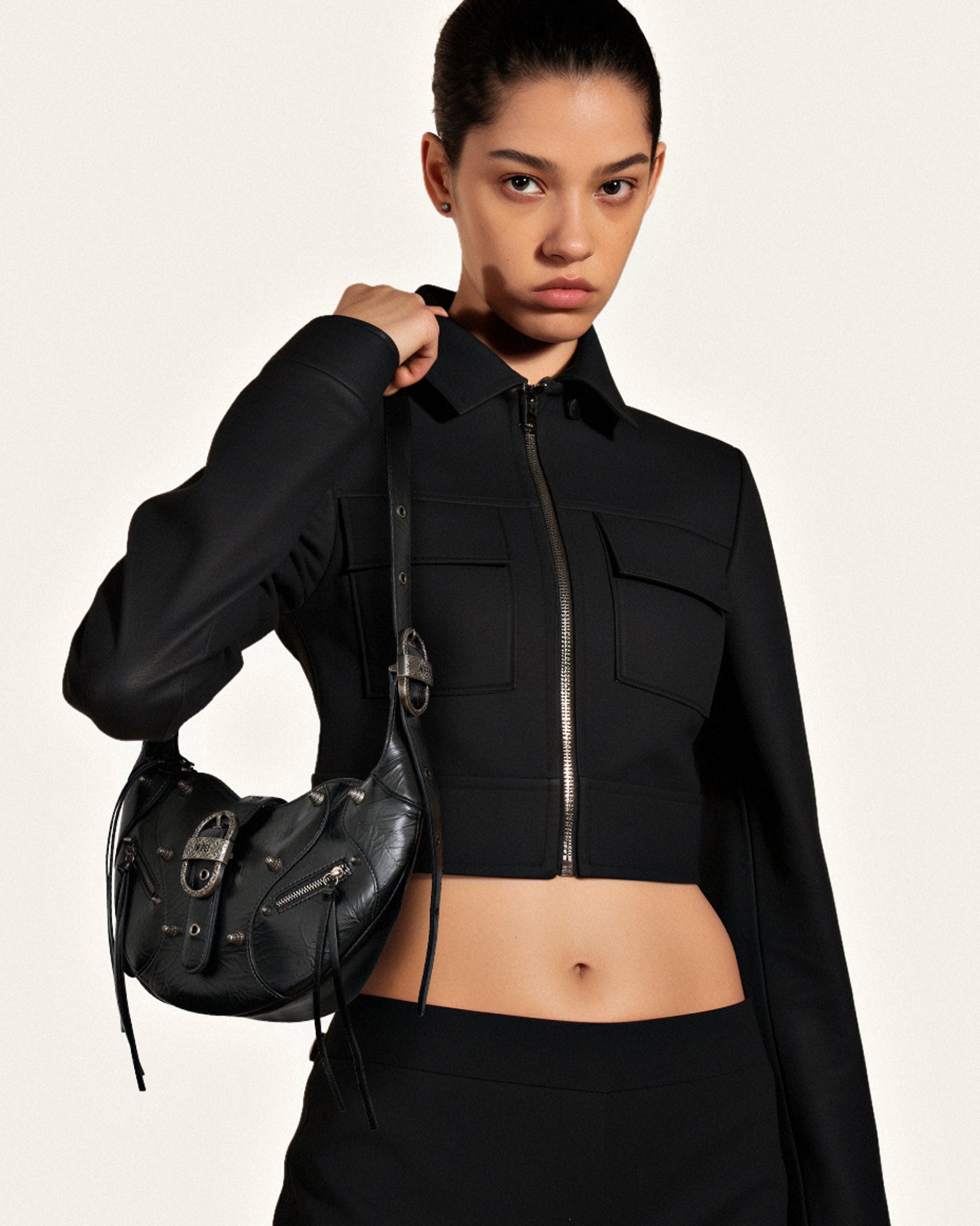 Tessa Crushed Shoulder Bag - Black - Image 2