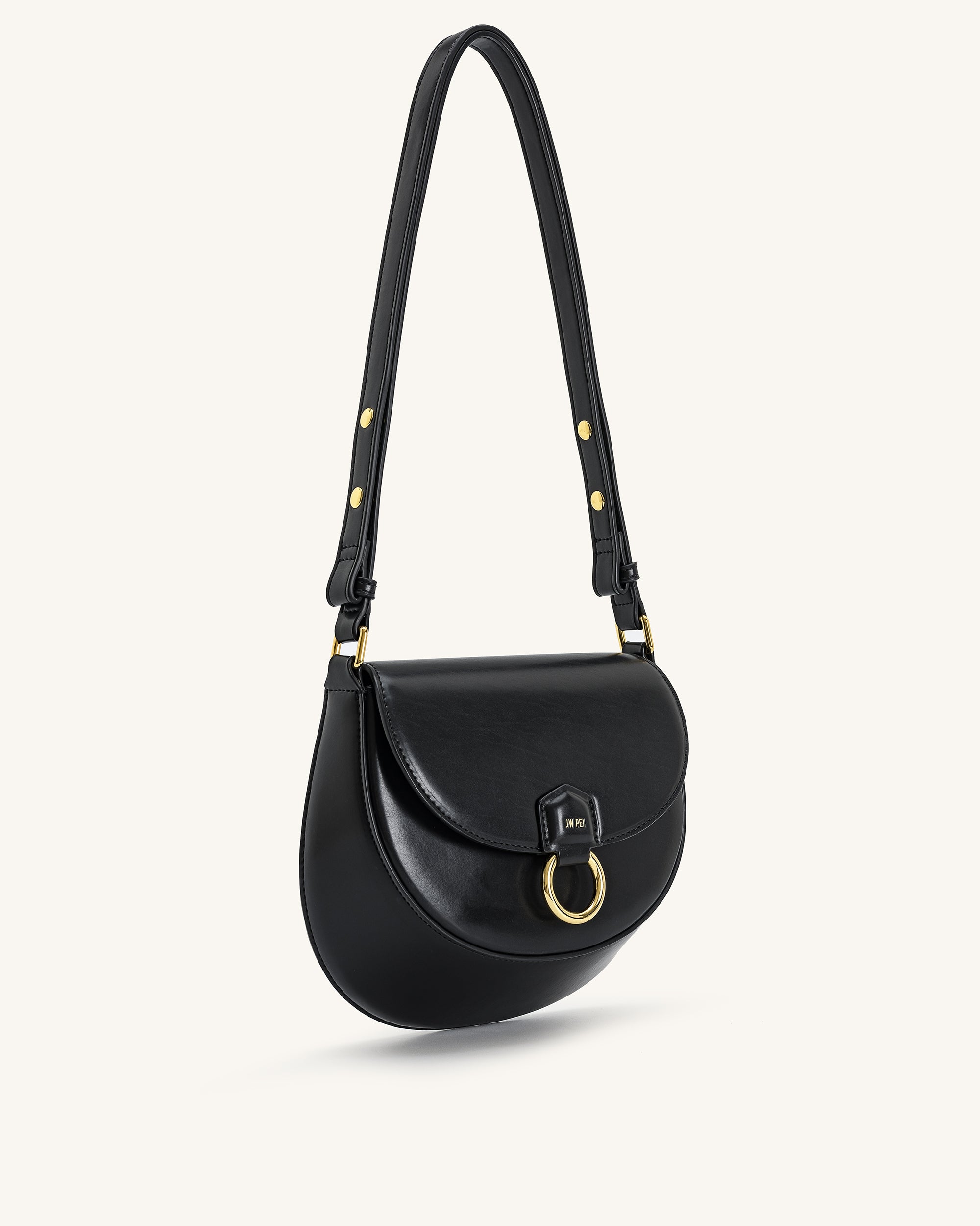 Diana Ring Flap Saddle Bag - Black - Image 3