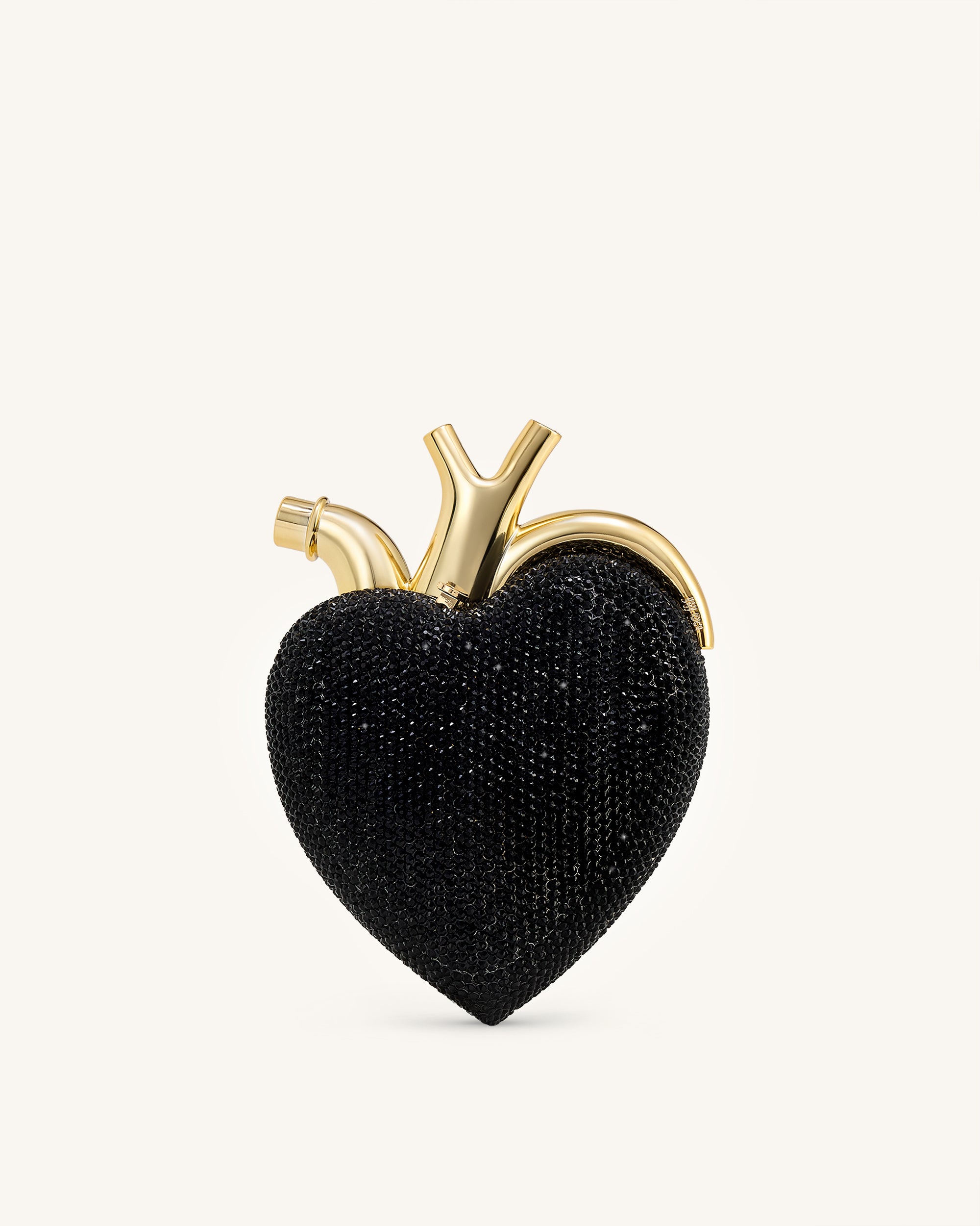 Maren Artificial Crystal Heart Shaped Bag - Black Gold - Image 4