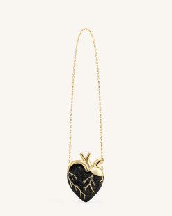 Alternative view of Maren Artificial Crystal Heart Shaped Bag - Black Gold