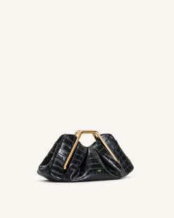 Alternative view of Lila Faux Croc-Effect Metal Frame Clutch - Black