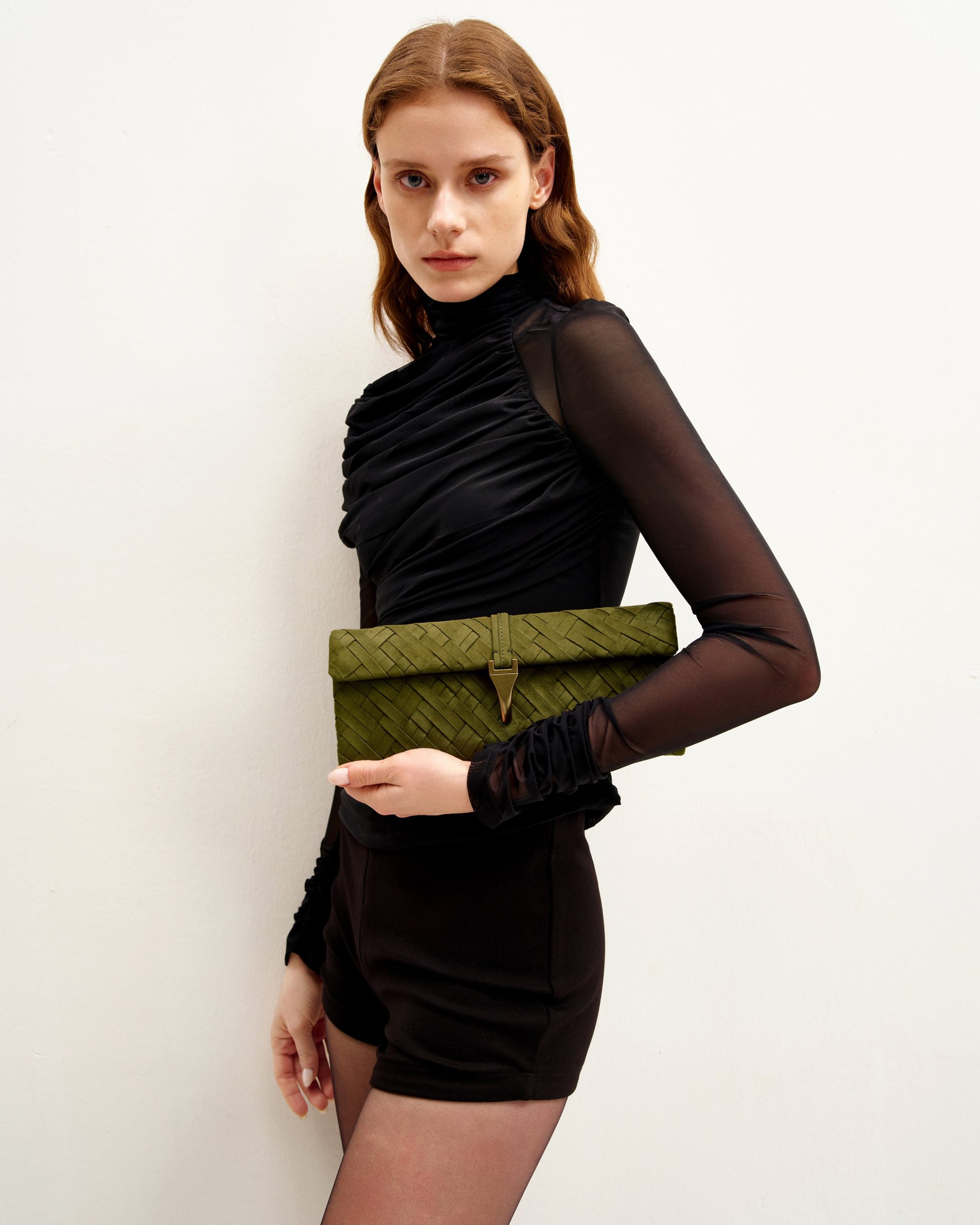 Zaria Woven Clutch - Dark Olive - Image 2