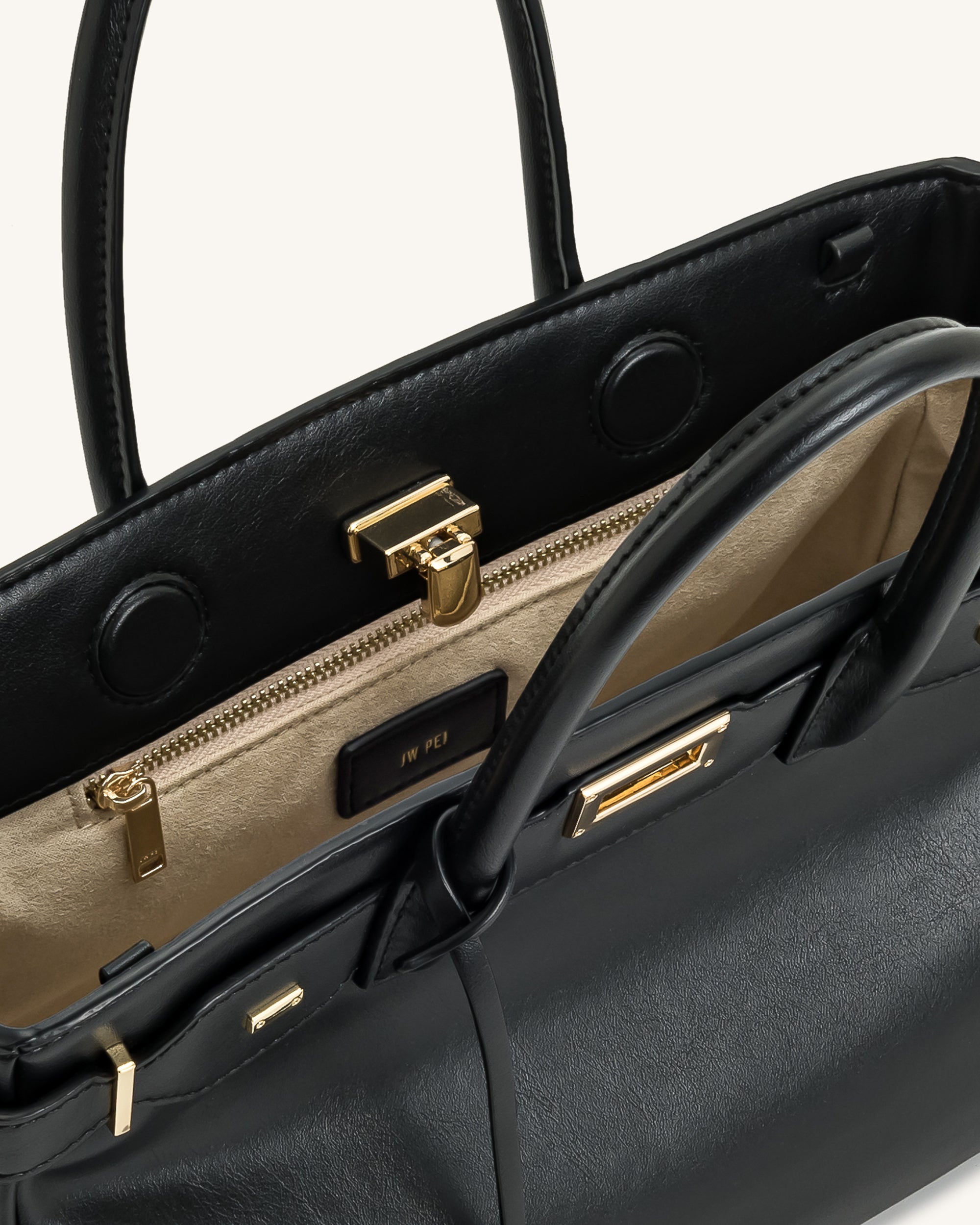 Ziva Metal Lock Decoration Tote Bag - Black - Image 4