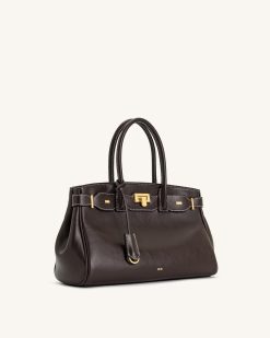 Alternative view of Ziva Metal Lock Decoration Tote Bag - Dark Brown