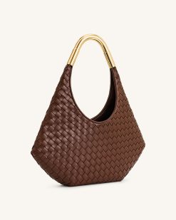 Alternative view of Olivia Hand-Woven Metal Handle Hobo Bag - Brown