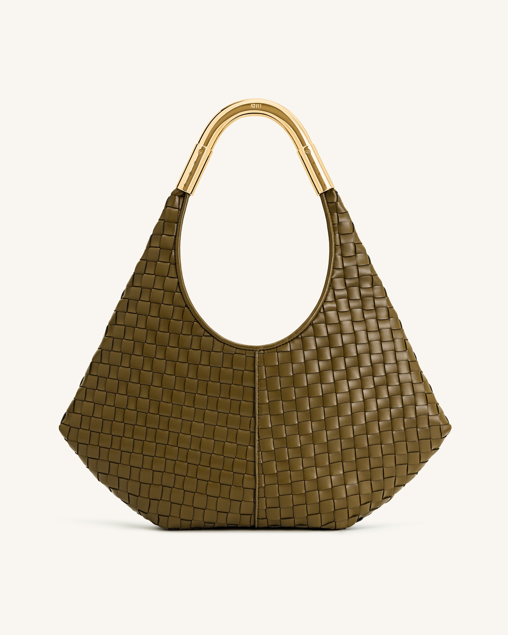 Olivia Hand-Woven Metal Handle Hobo Bag - Olive Green - Image 3