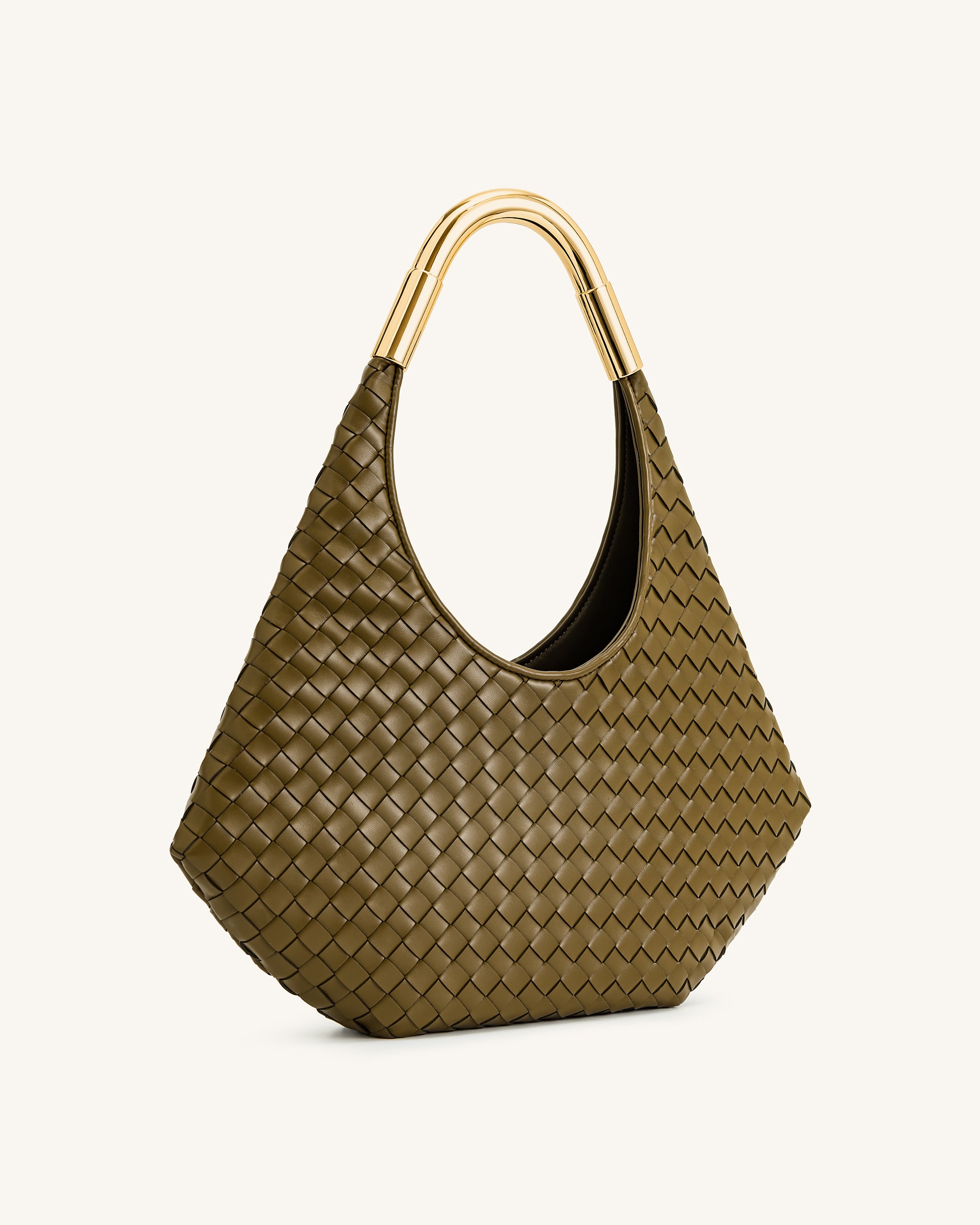 Olivia Hand-Woven Metal Handle Hobo Bag - Olive Green - Image 2