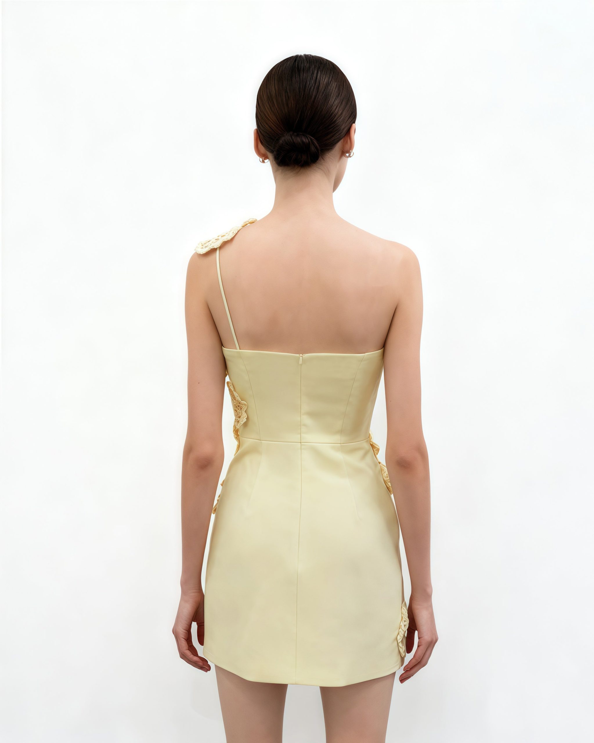 Crochet Floral Appliqué Mini Dress - Yellow - Image 4