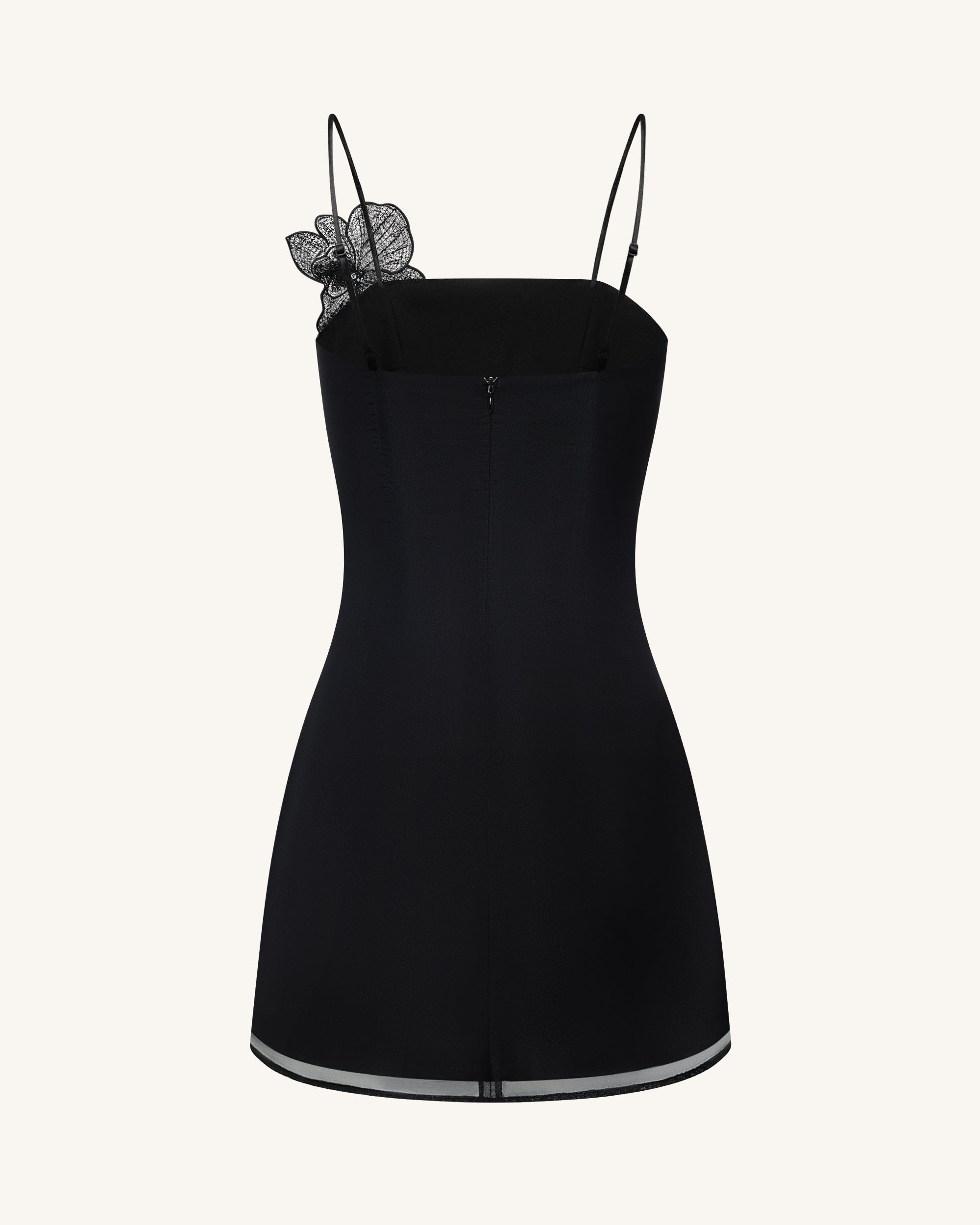 Orchid Appliqué Mini Dress - Black/Silver - Image 4