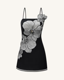 Alternative view of Orchid Appliqué Mini Dress - Black/Silver