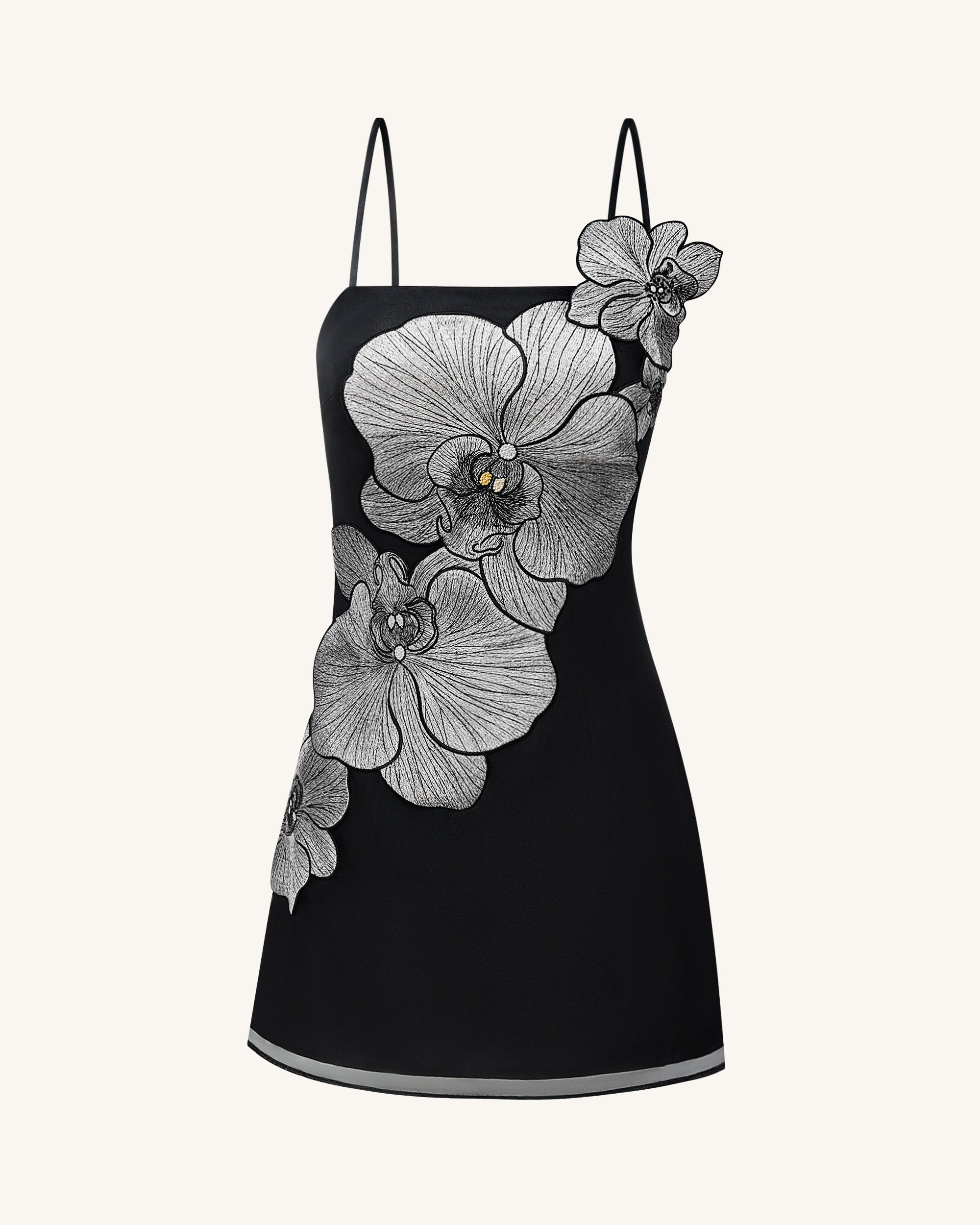 Orchid Appliqué Mini Dress - Black/Silver - Image 2