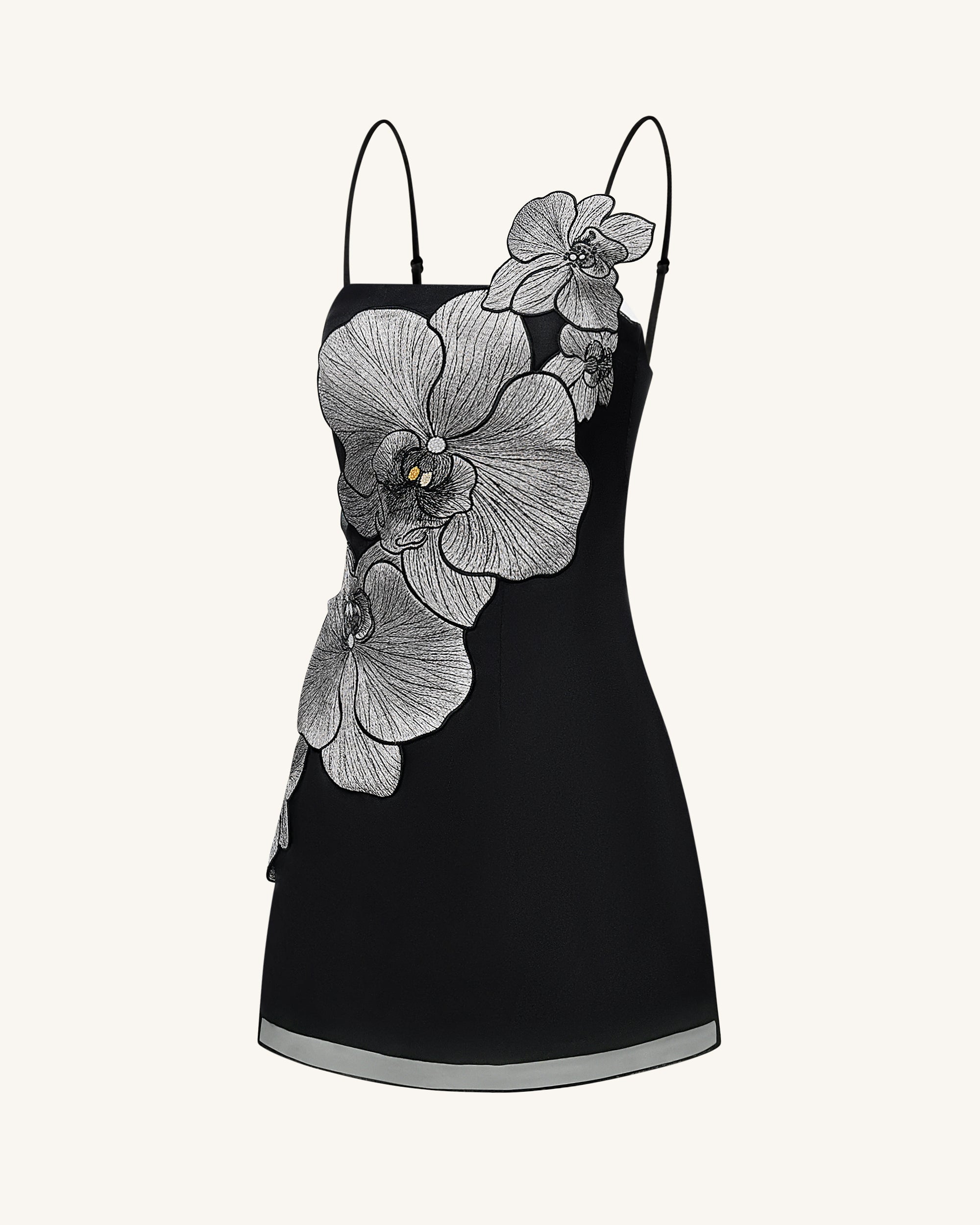 Orchid Appliqué Mini Dress - Black/Silver - Image 3