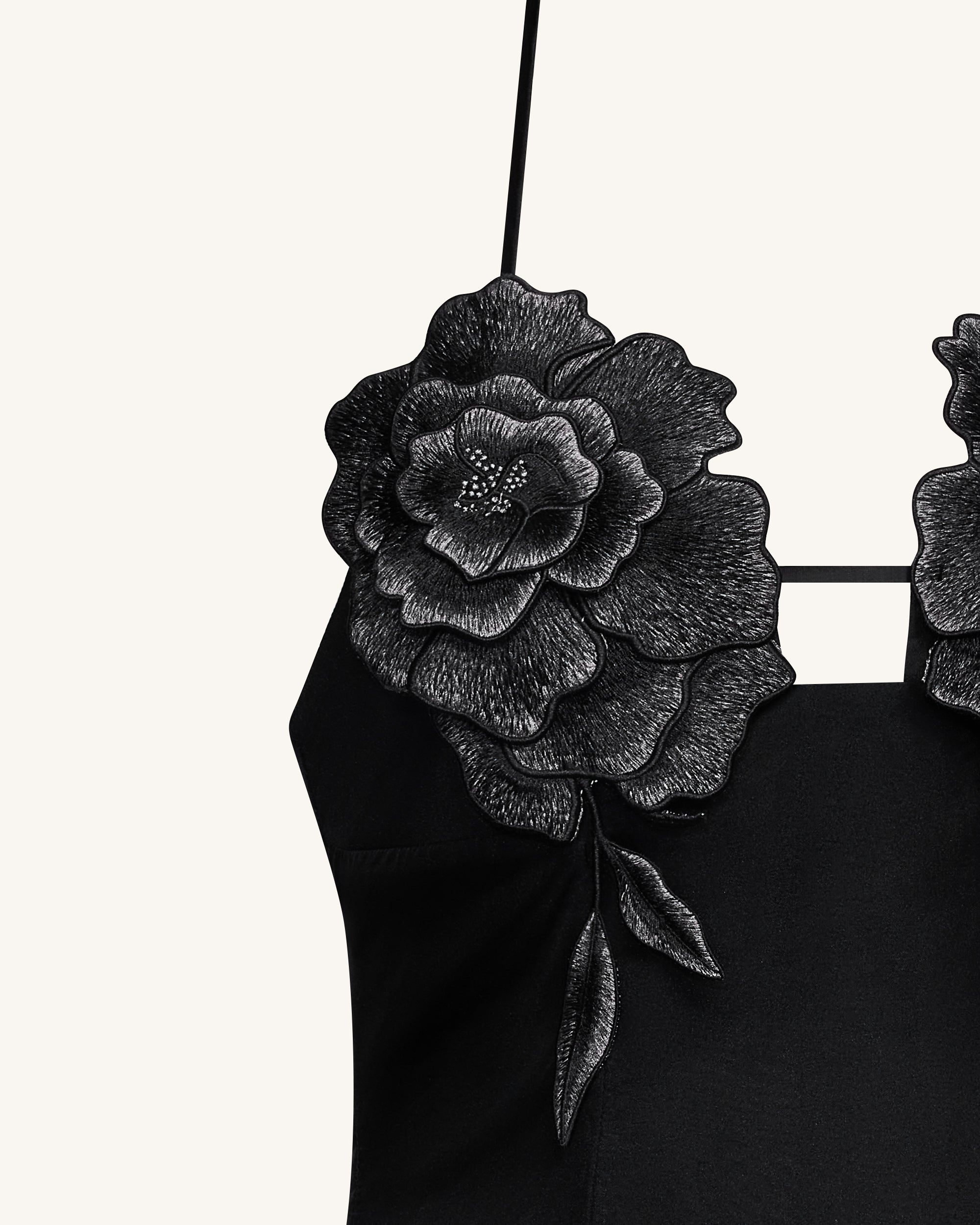 Flower Embroidered Mini Dress - Black - Image 5